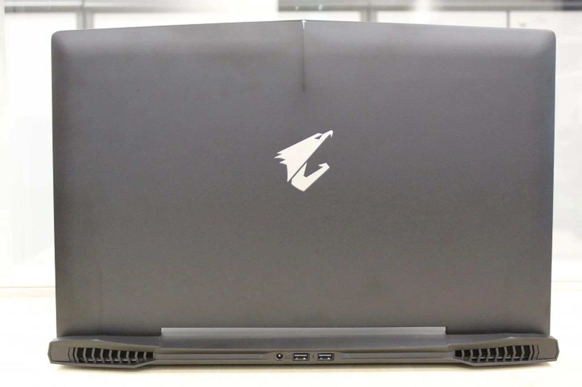 The back of the Aorus X7 Pro is barren except for the two USB 2.0 ports and power input.