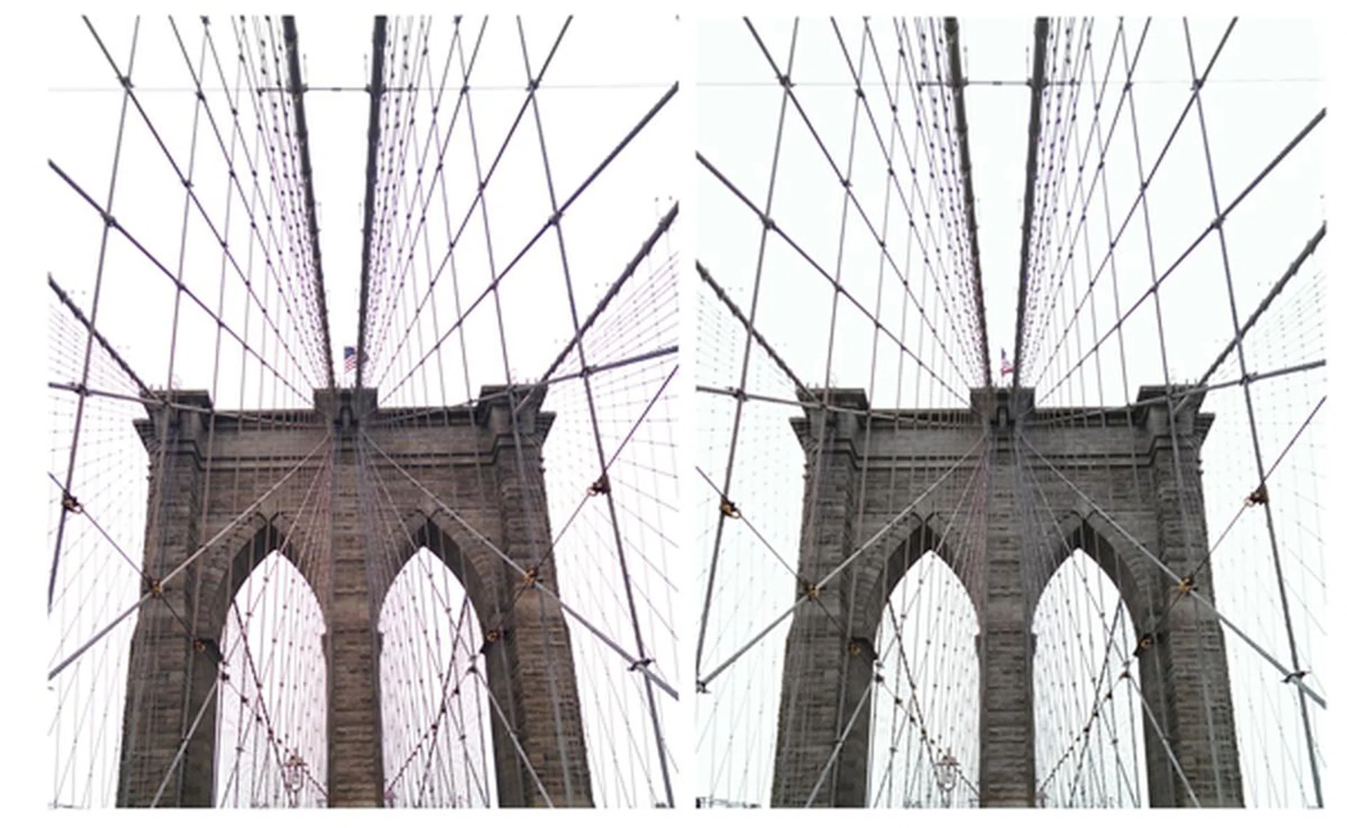 Left: HTC One (M8). <br> Right: HTC One (2013). <br> Both photos are taken on a cloudy evening. Take note of the difference in color rendering between the two phones. The level of details is similar. Zoom in and try to spot the year 1875.