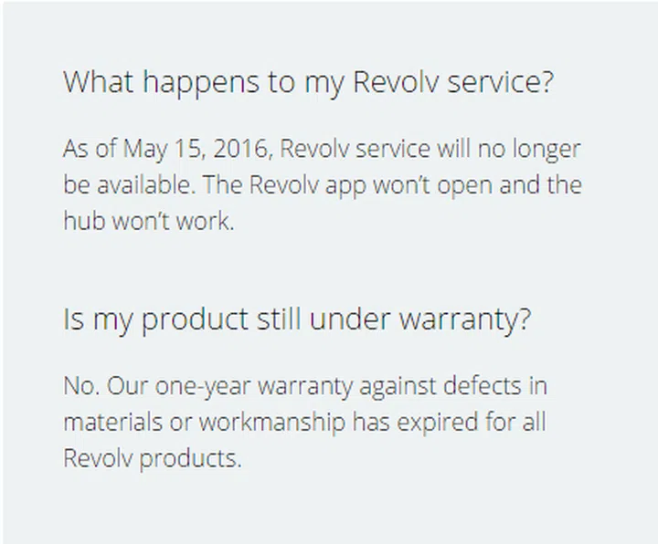 The bricking of your Revolv smart home hub from the website.