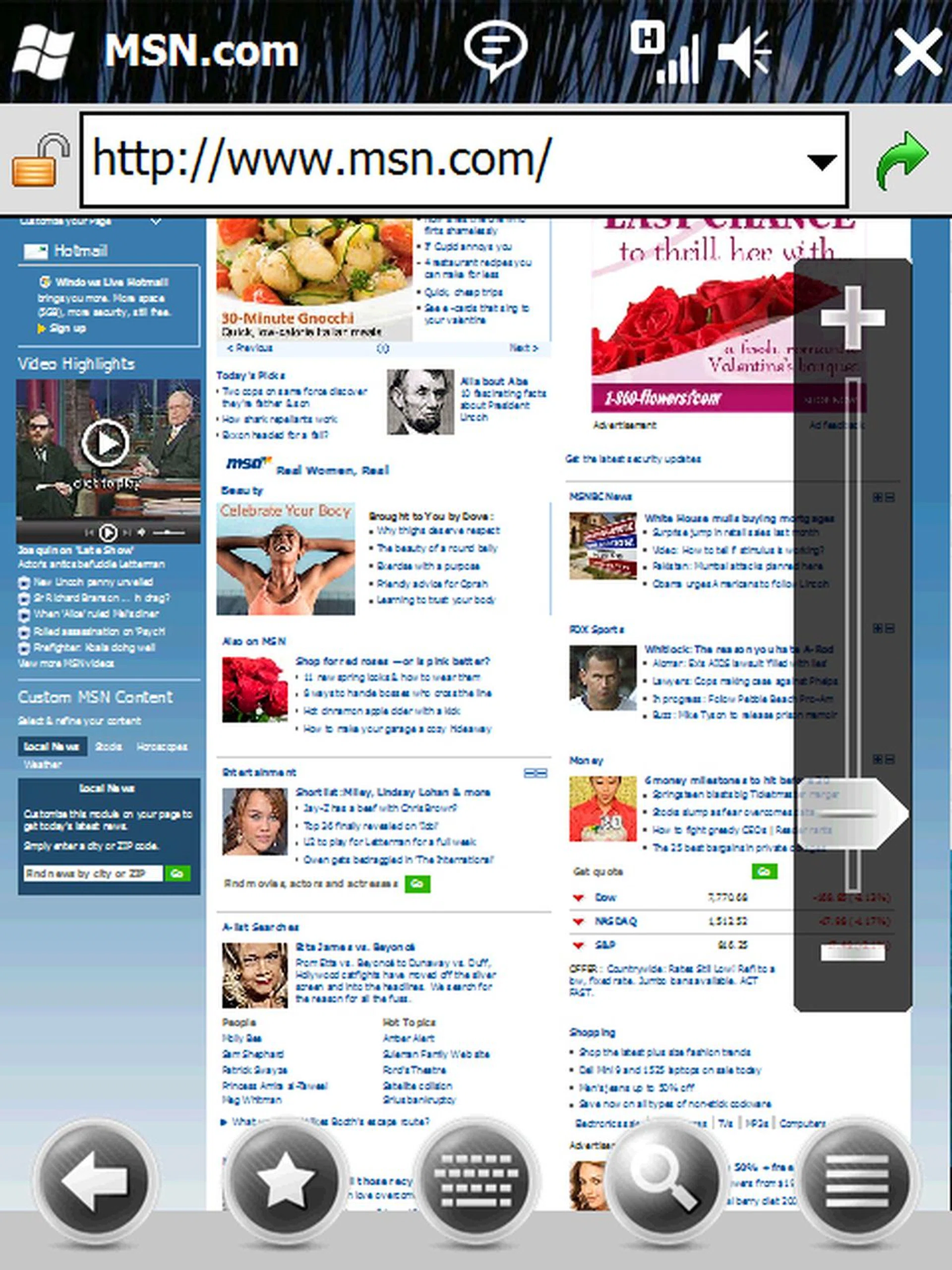 Windows Mobile 6.5 phones include a powerful new Internet Explorer Mobile browser that presents desktop-quality rendering and Adobe Flash Lite to view the real Web. The browser allows you to search in the address bar of the browser and now has auto-complete suggestions helping to make it quicker to get to the sites you are looking for.