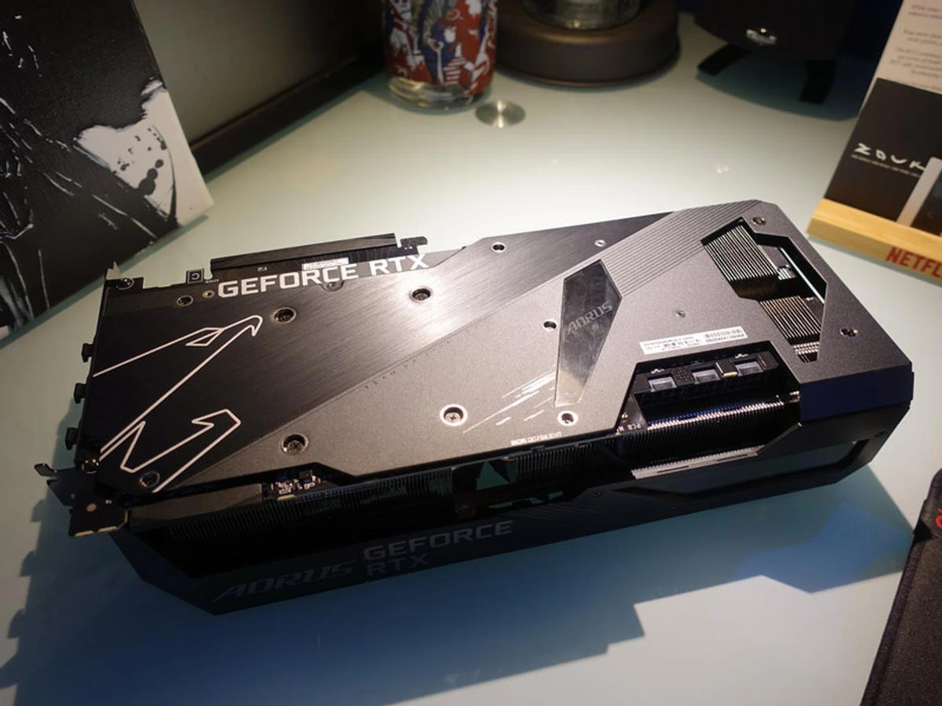 Despite its bulk and weight, the Aorus card does not require a stand to prevent it from flexing when slotted into a motherboard.