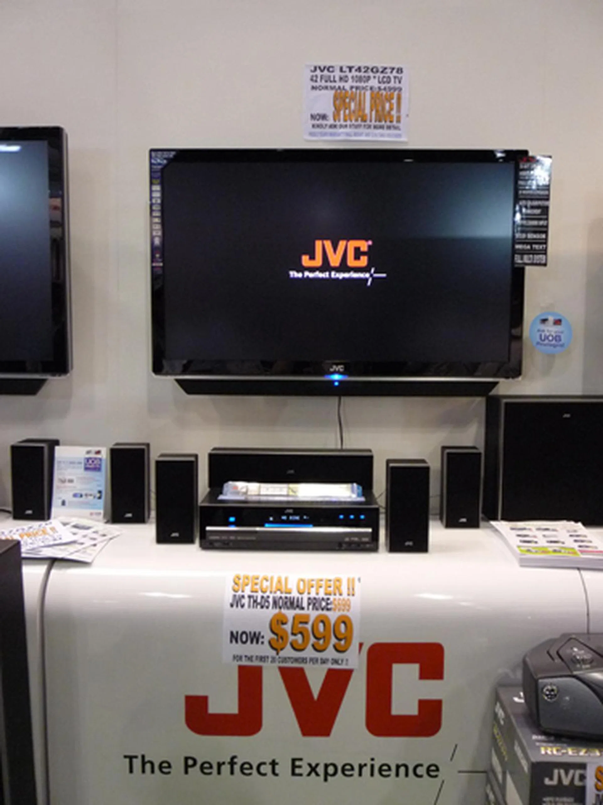  JVC's latest input into the LCD TV market, the LT-42GZ78 is retailing at $4999 at the IT Show. This is a full HD panel with 3 HDMI ports and featuring a 100MHz Motion Drive technology. So make your way there if you are eyeing one of these.  