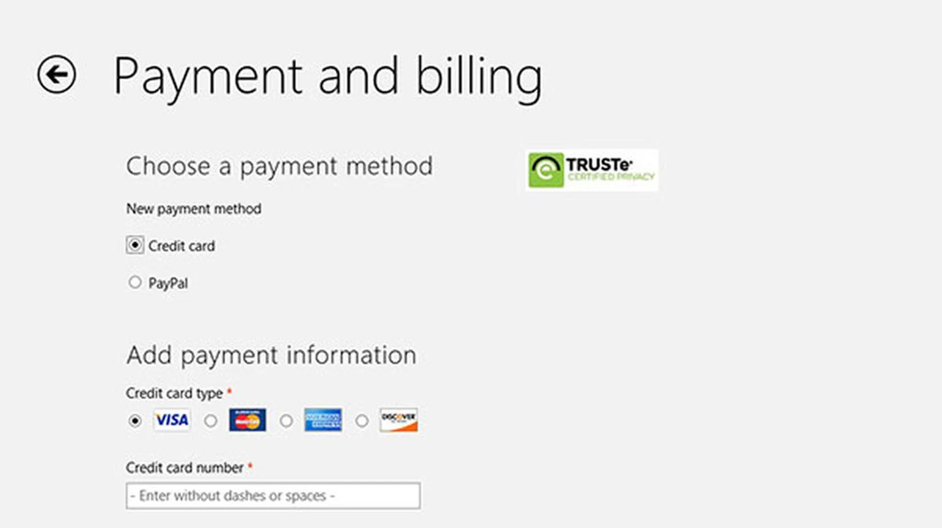 Major credit card types as well as PayPal are supported.