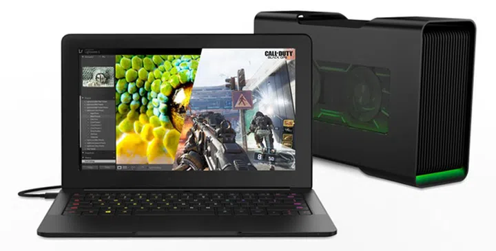 The new Razer Blade Stealth (the notebook) and its desktop enclosure, the Razer Core.