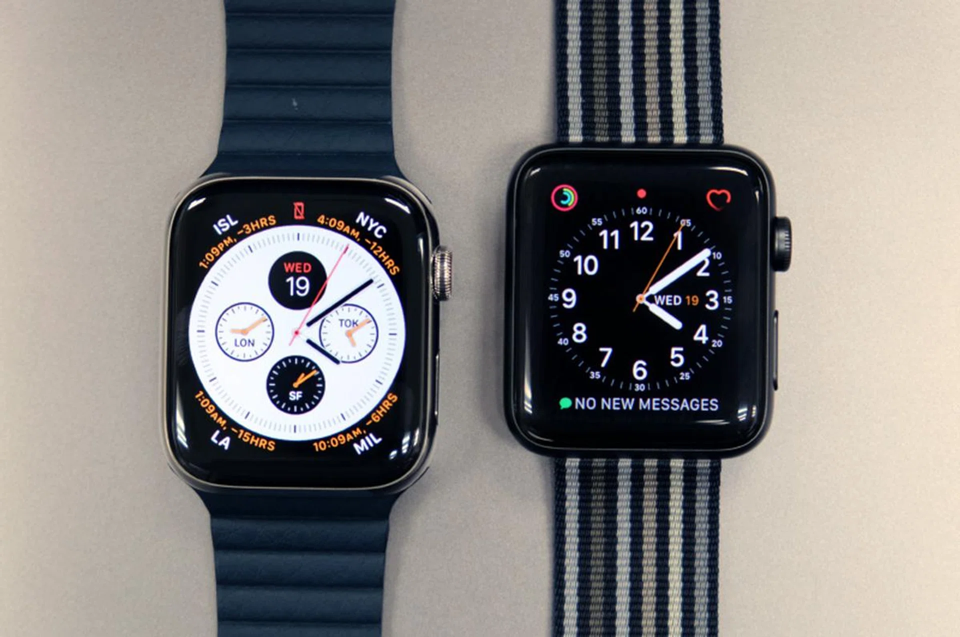 Because the display stretches more towards the edges of the case, the proportions of the Apple Watch Series 4 seem more "right" to me. (Apple Watch Series 4 on the left, Series 3 on the right.)