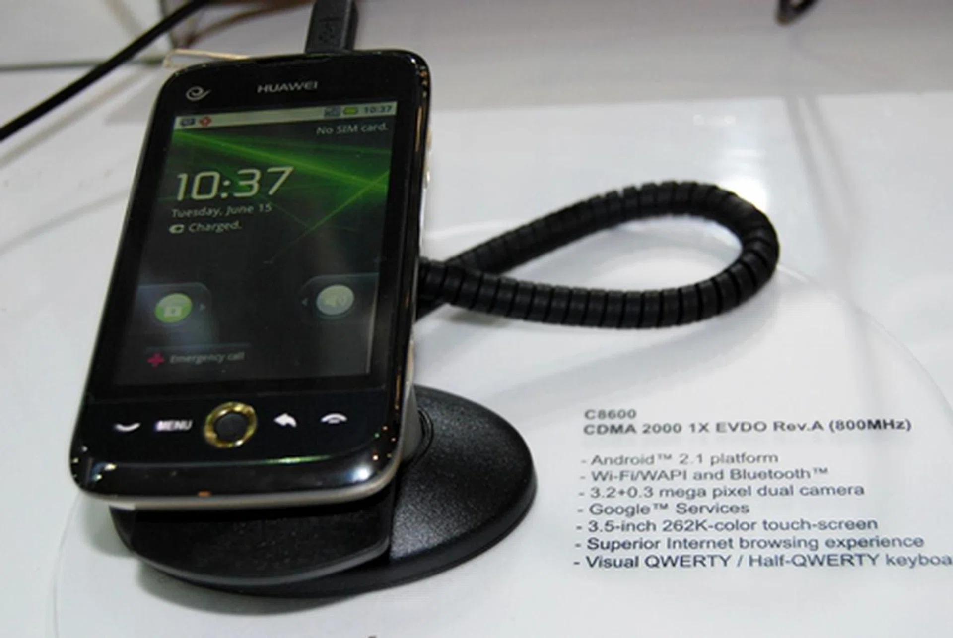 The C8600, one of the higher-end Android phones we spotted at the booth, comes  with the Android 2.1 platform and dual cameras.