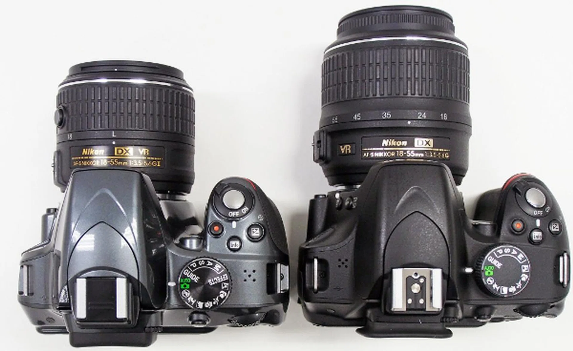 The retractable kit lens is much smaller than the older model (right)
