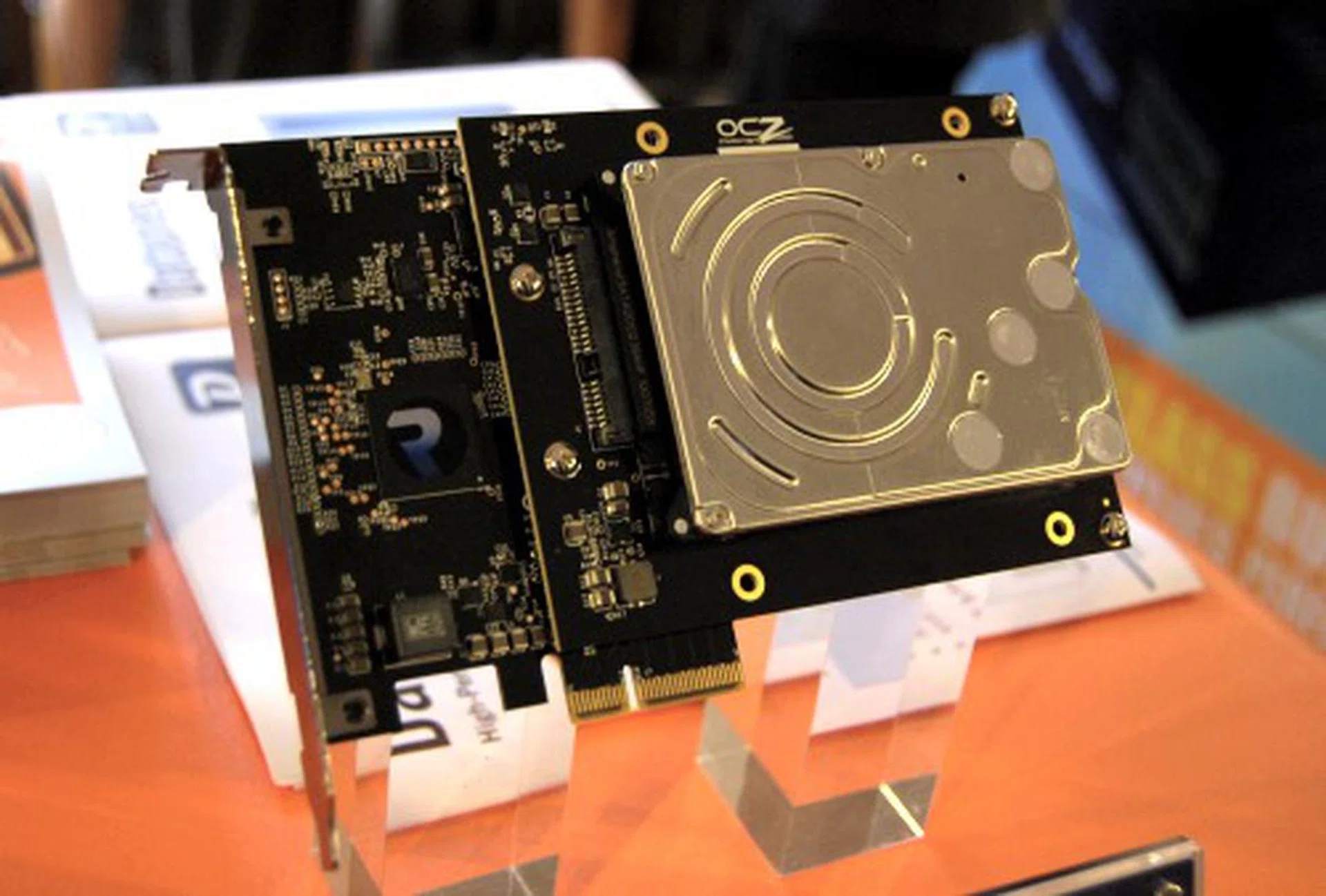 Now here's something that OCZ is still working on but they call it the RevoDrive Hybrid. The concept is pretty much the same as Intel's SRT on the Z68 chipset, except that that the RevoDrive Hybrid uses either 60GB or 120GB of SSD as cache with at least two SandForce controllers while they bolting on a regular hard drive for the main storage which comes in either 500GB or 1TB options. From their own benchmarks, this solution is about 25% faster in PCMark Vantage HDD results than compared to an Intel Larson Creek SSD with Intel SRT on the Intel Z68 chipset. 