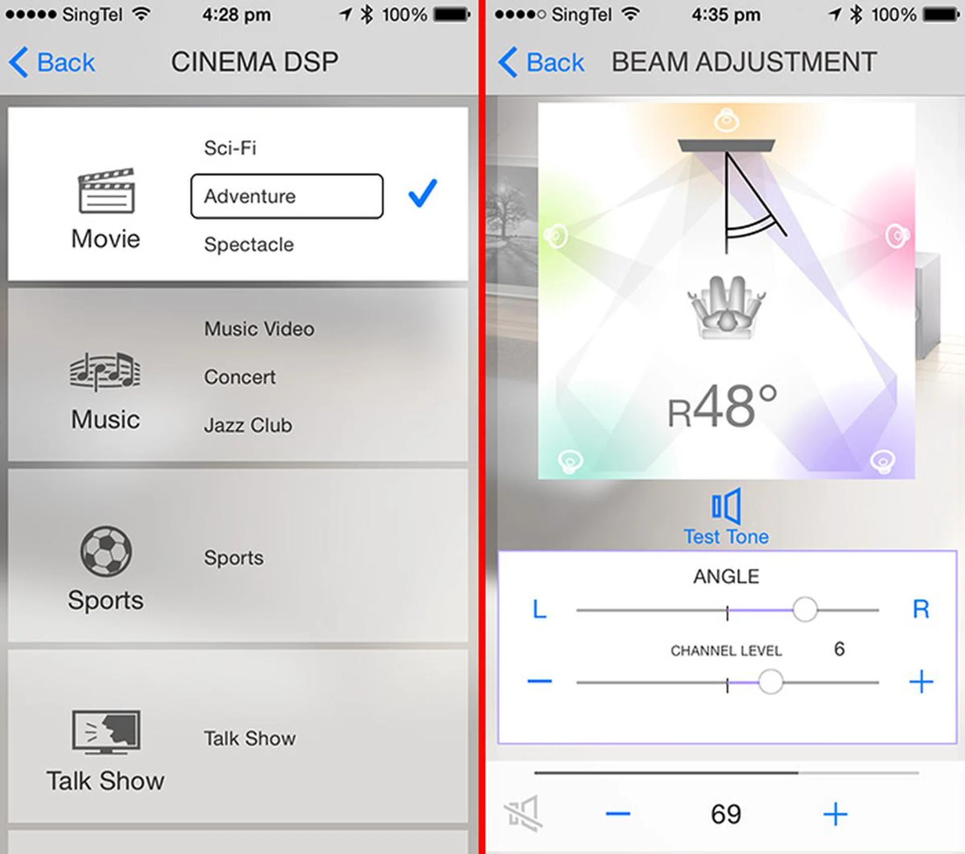 The app gives you a wide range of control over the YSP-2500 including DSP settings and even tweaking the beam drivers.