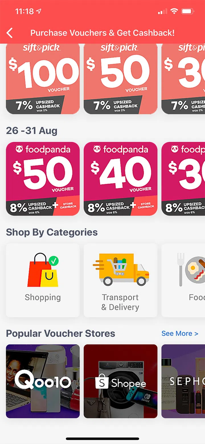 Filtering through the Vouchers system by category.