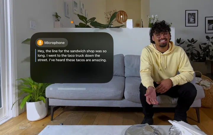 See Live Captions now when wearing the Apple Vision Pro. (Image Source:Apple)