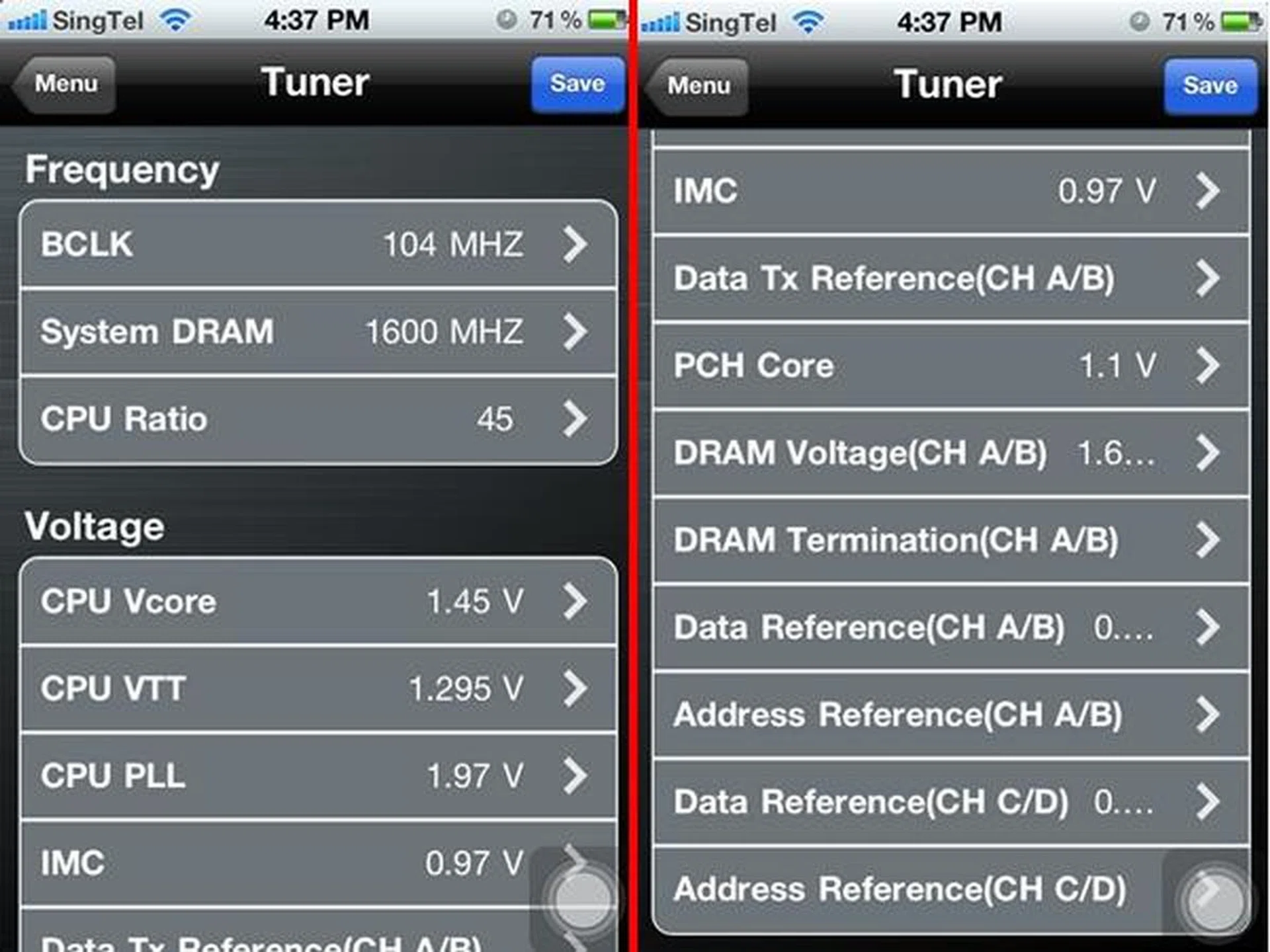 From the Tuner utility, we were able to access the key BIOS settings that allowed us to overclock the test rig.