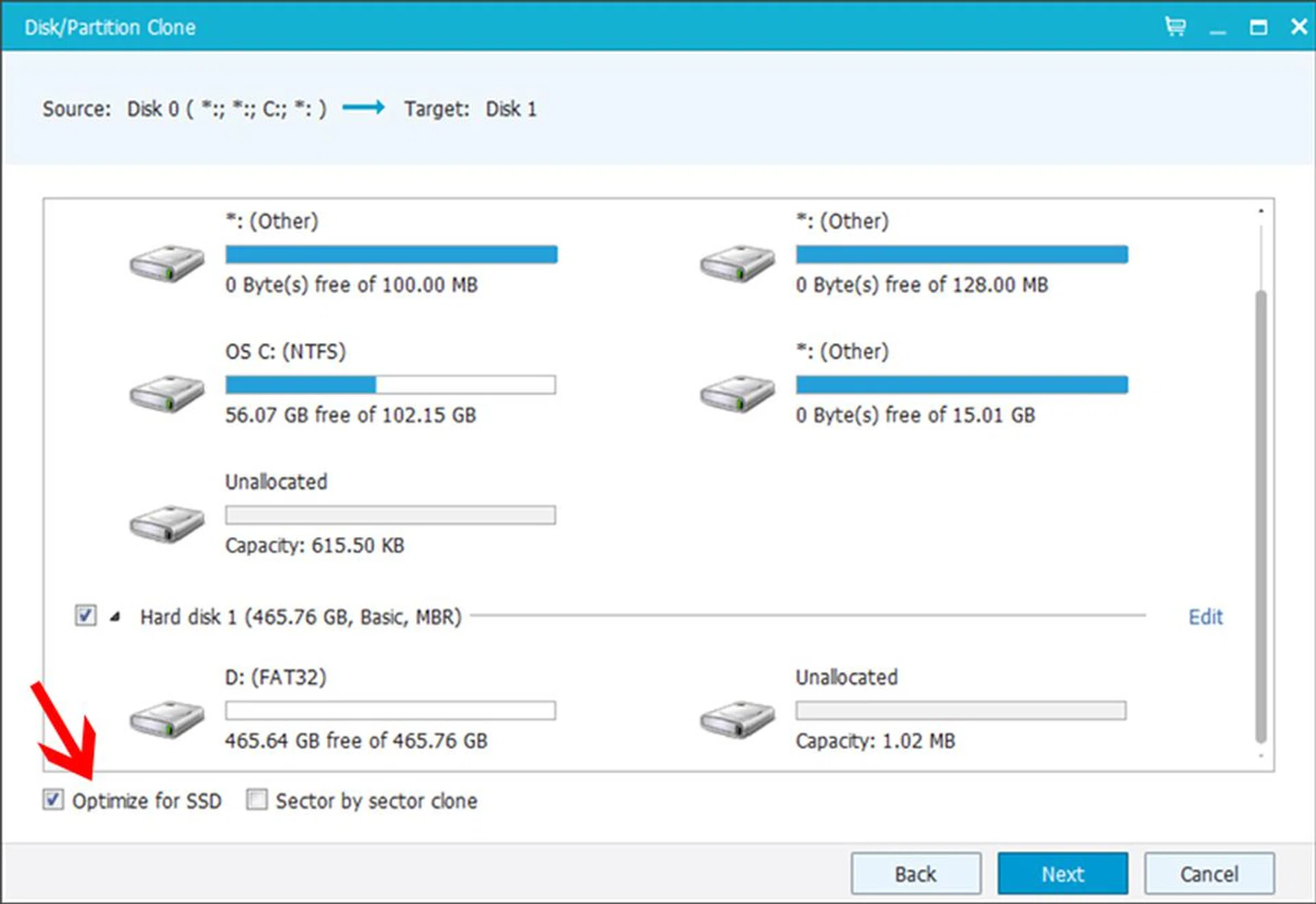 Now select the drive you want to clone to.