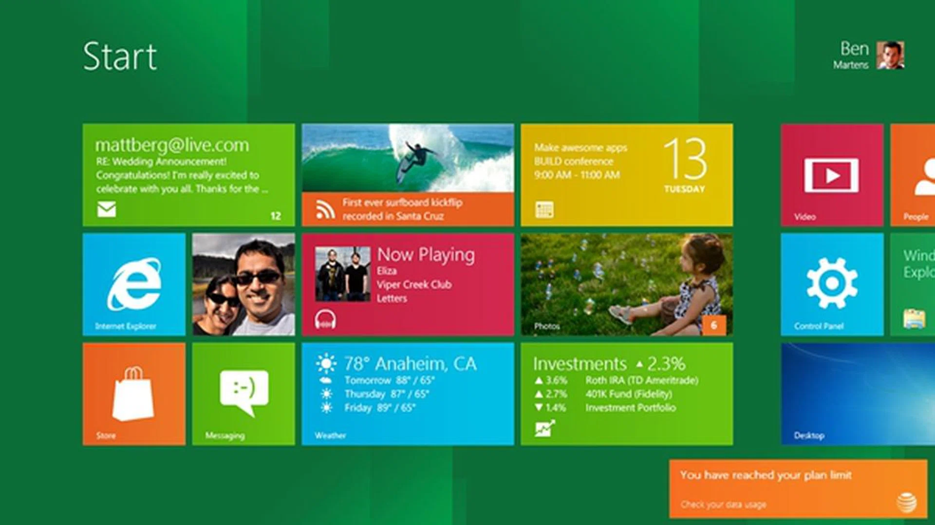 Windows 8 also provides mobile operators the means to alert users whenever their data usage is about to reach their allocated limits. (Image Source: Microsoft)