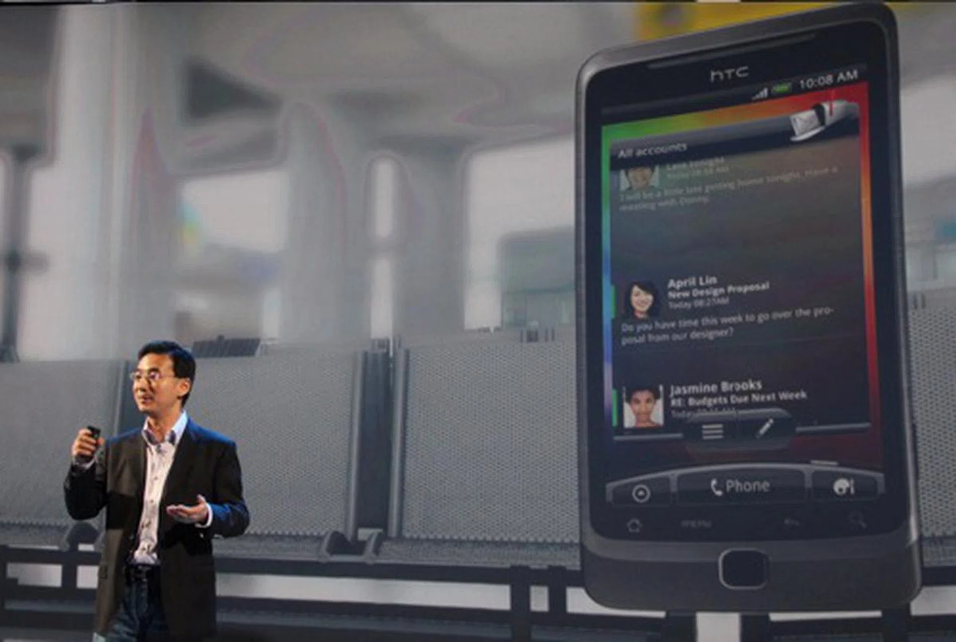 John Wang, Chief Marketing Officer for HTC takes the stage to showcase some of the latest features of the new Sense UI.