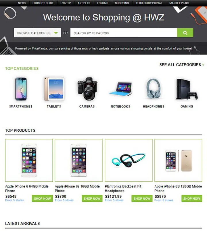 Choose from a wide variety of categories to check prices.
