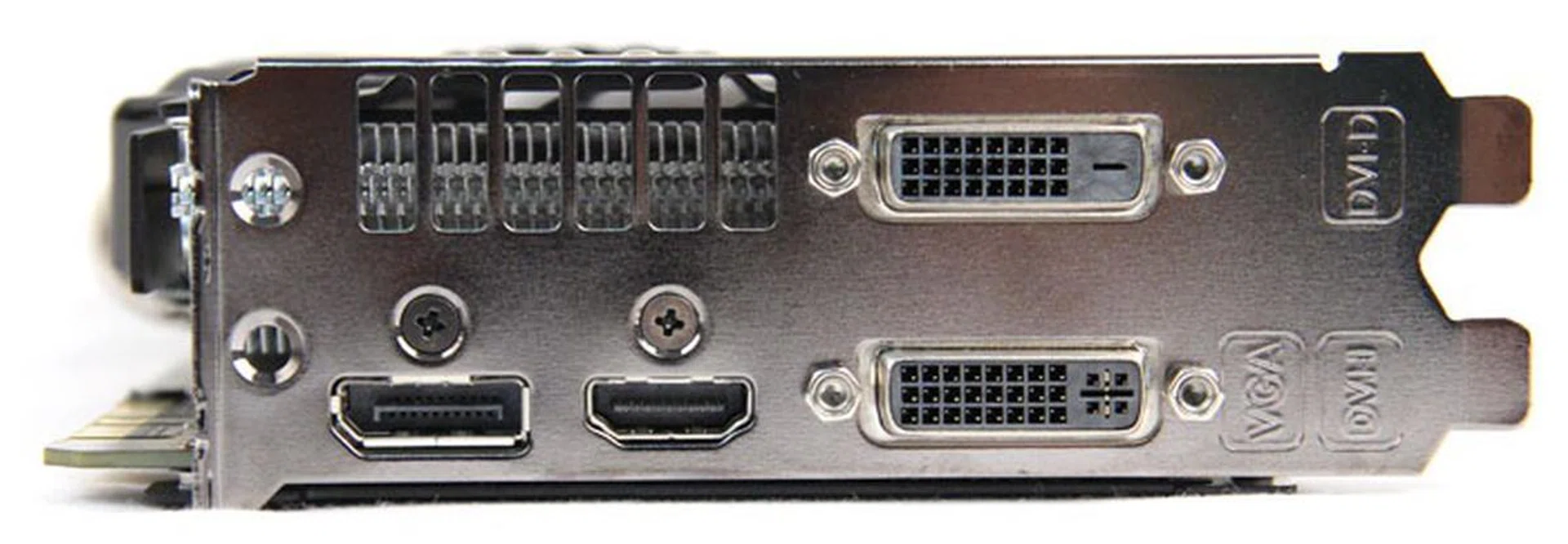 Ports are the same as reference: one DVI-D port, one DVI-I port, one HDMI port and one DisplayPort port.