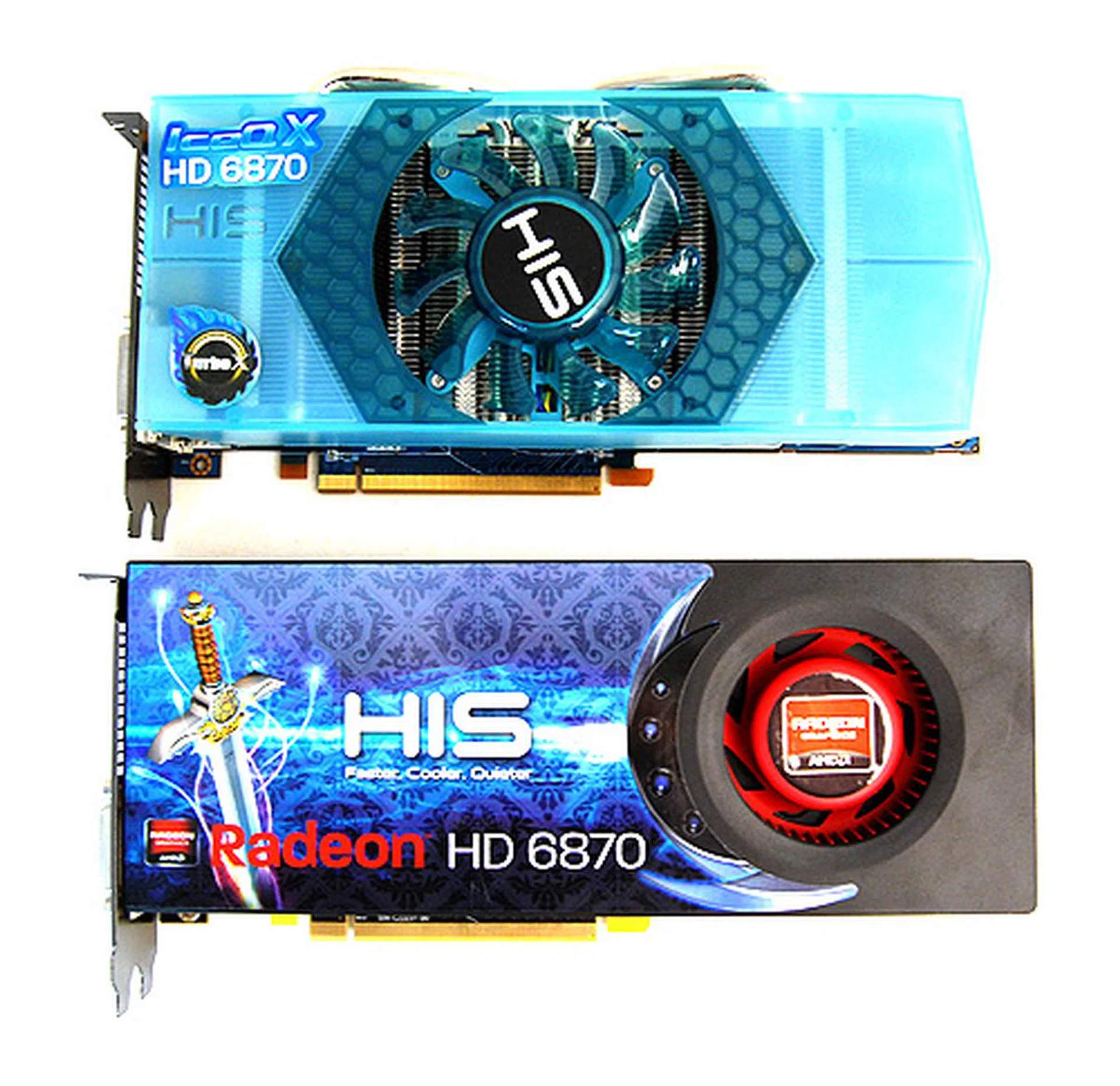 The new HIS Radeon HD 6870 IceQ X Turbo X above and the Radeon HD 6870 Turbo below.