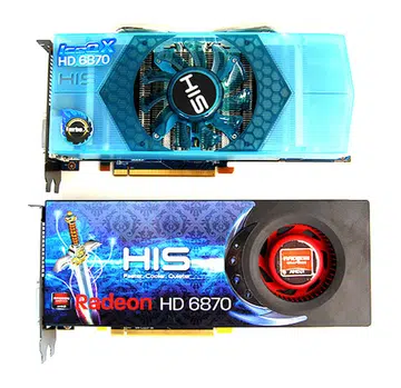 The new HIS Radeon HD 6870 IceQ X Turbo X above and the Radeon HD 6870 Turbo below.