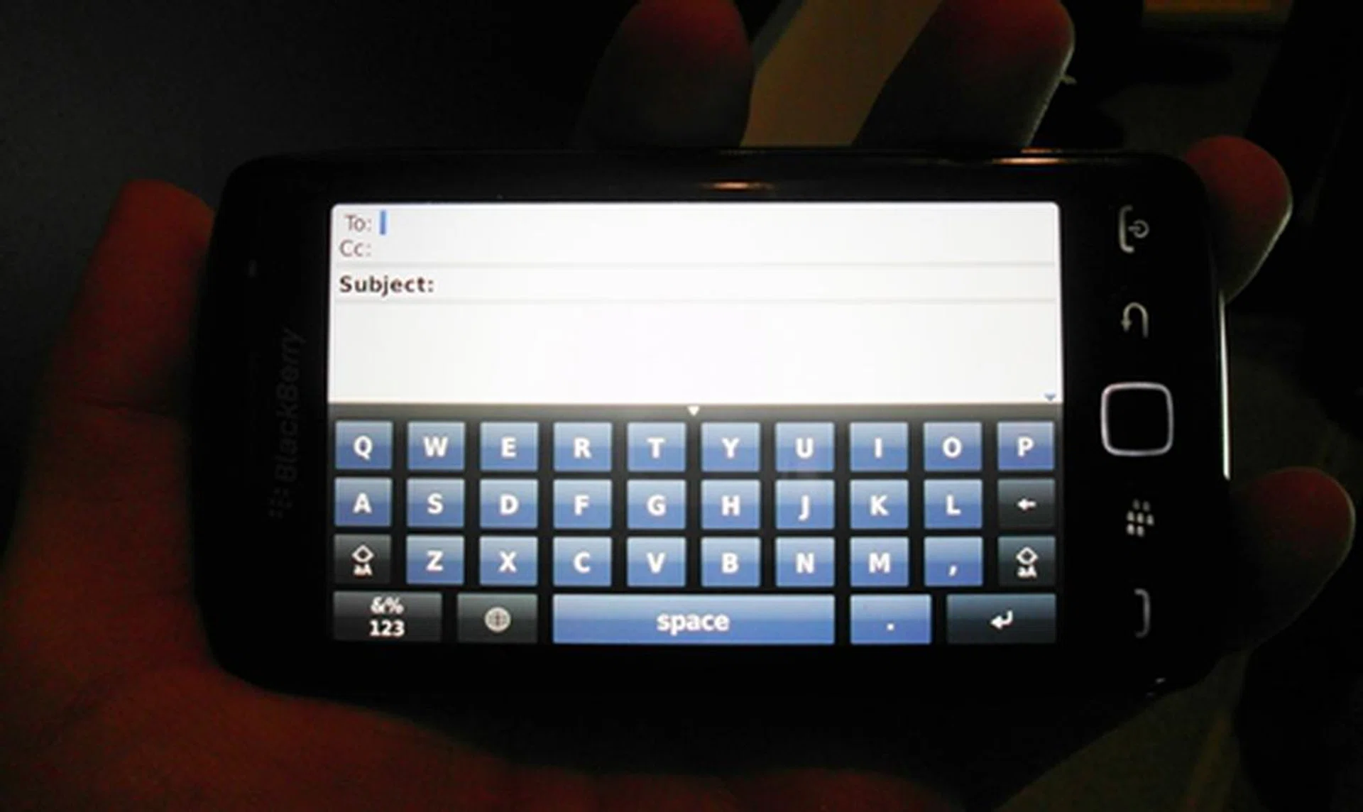 The virtual QWERTY keyboard can also be used in landscape mode, While RIM positions the BlackBerry Torch 9860 as an all touch device, do take note that the four menu buttons ( two on each side of the trackpad) are not touch-sensitive. 
