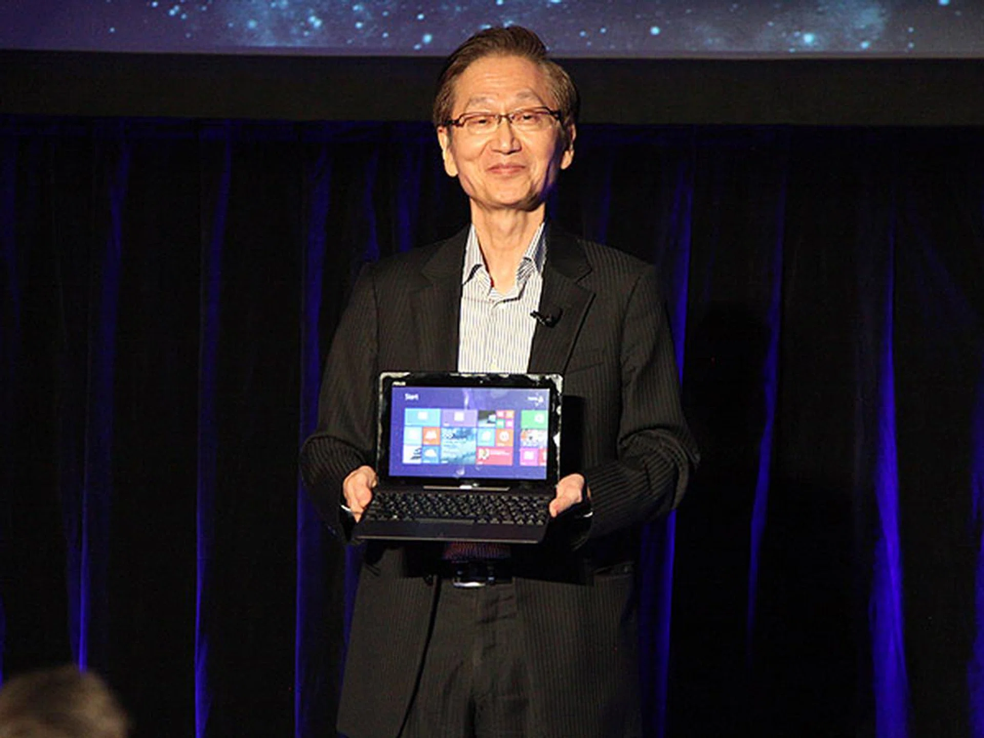 Asus CEO Jonney Shih with the new Asus Transformer T100.