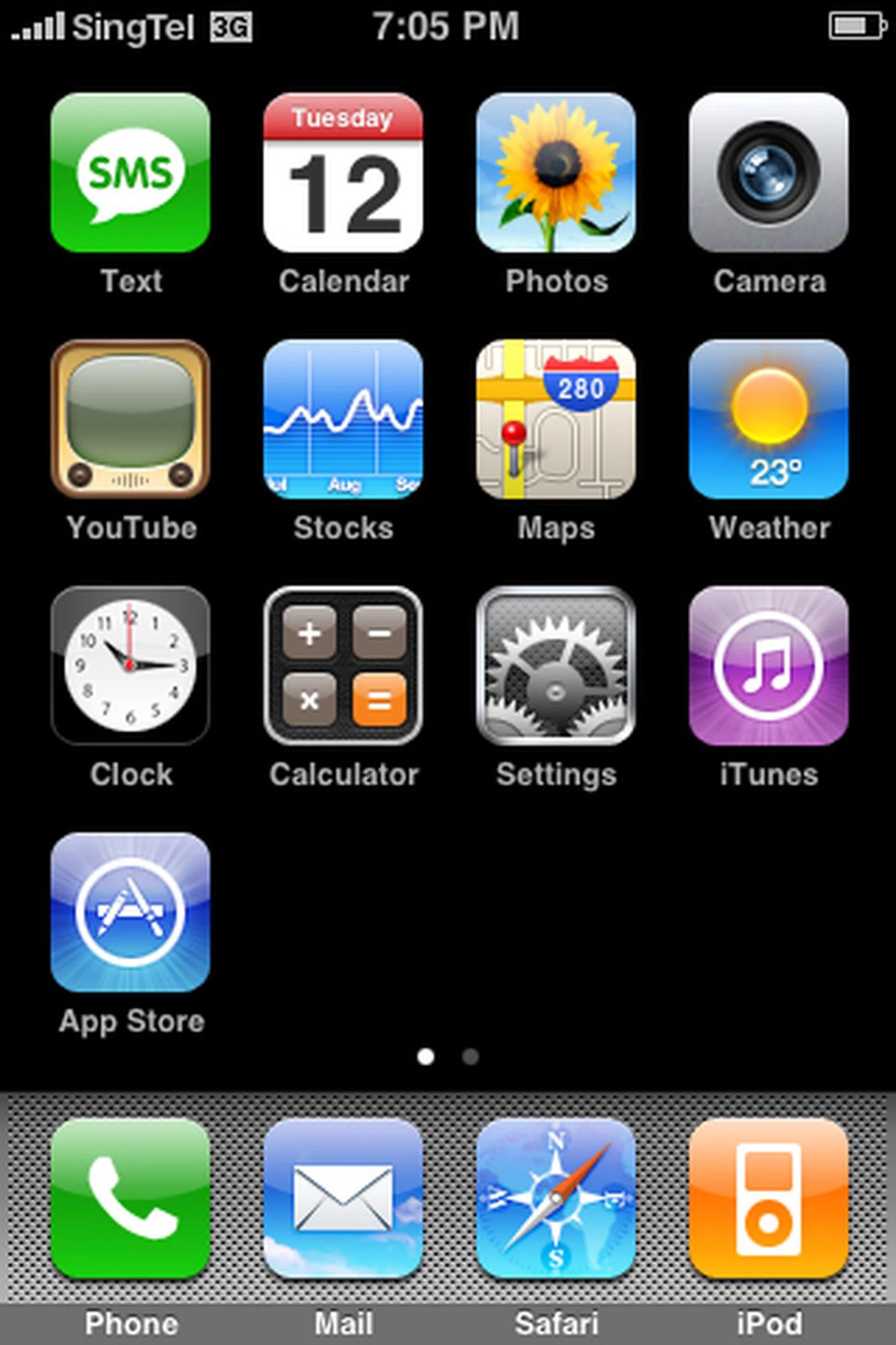 The Main Screen is where you will be most of the time to access the functions within your iPhone 3G.