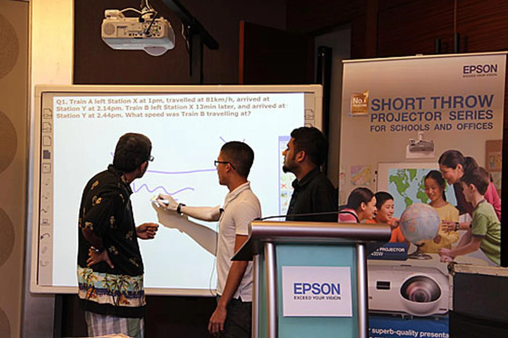 When fitted with an optional ELPIU03 module, the projector gains interactive capabilities. The interactive pen works like a computer mouse; there's no need for an dedicated interactive whiteboard as any hard and flat surface can be used.