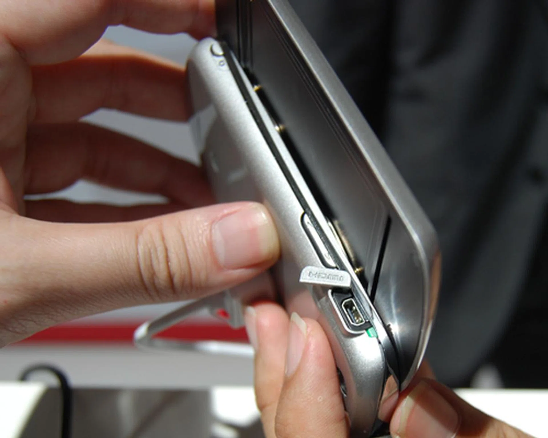 With the display slid out, it could hinder your access to the Xperia Pro's HDMI port as seen here.