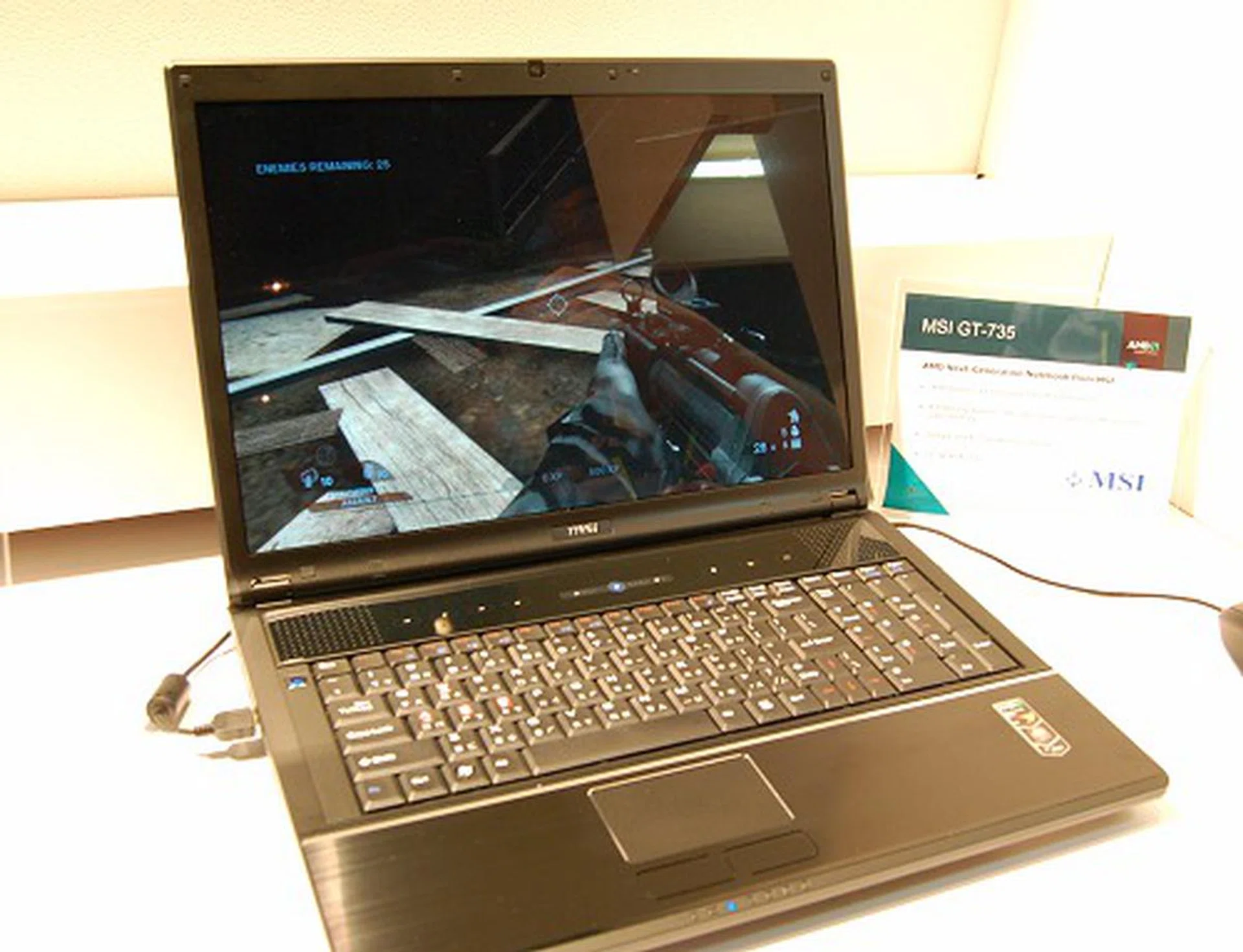 Here is MSI's new Puma-based 17-incher gaming notebook. The MSI GT-735 has the high performance Radeon HD 3850 discrete graphics with 512MB dedicated memory, quad speakers, subwoofer and Dolby Digital audio. Highly entertainment oriented.