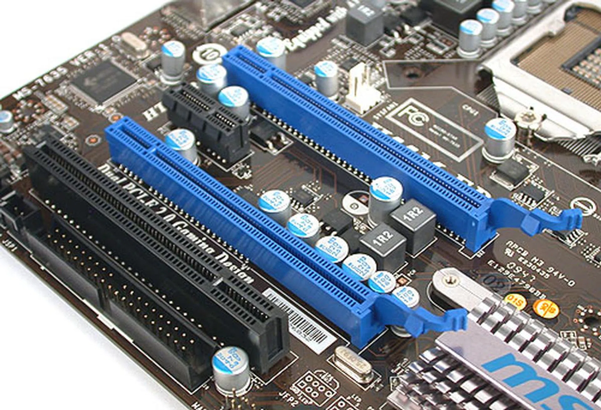 These two PCIe 2.0 slots are ready for CrossFireX and will run at x16/x4 when doing so. 