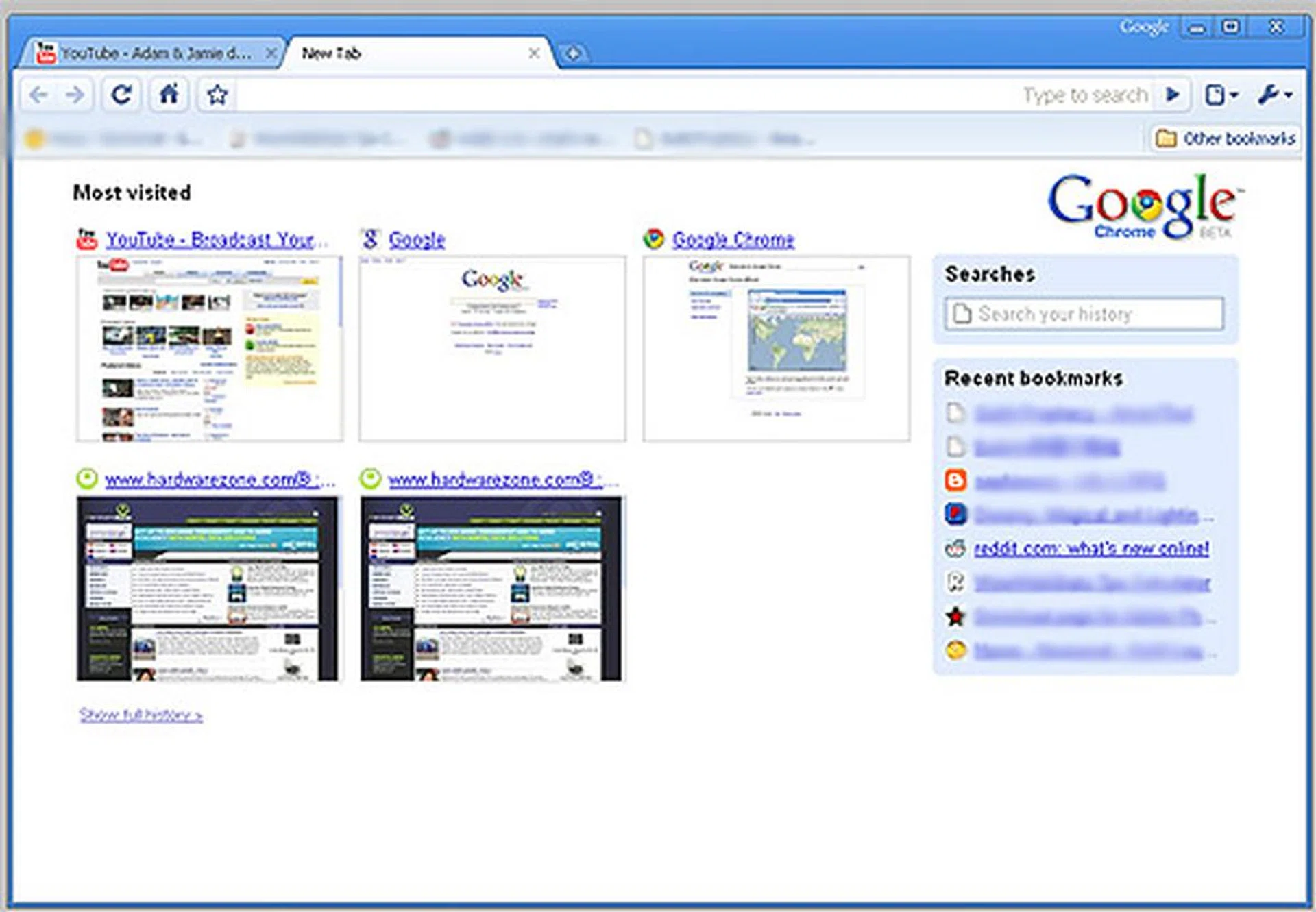Another cool feature that the Chrome browser has is that when you open a tab, it doesn't just open a blank tab, it opens a tab that shows you 9 of your favourite / last visited pages for quick and easy access.