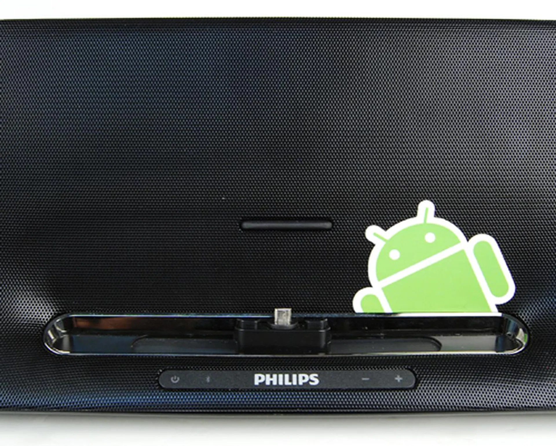 As is standard for docking stations, the dock is front and center along with four buttons to power the speaker on, activate Bluetooth and control volume.