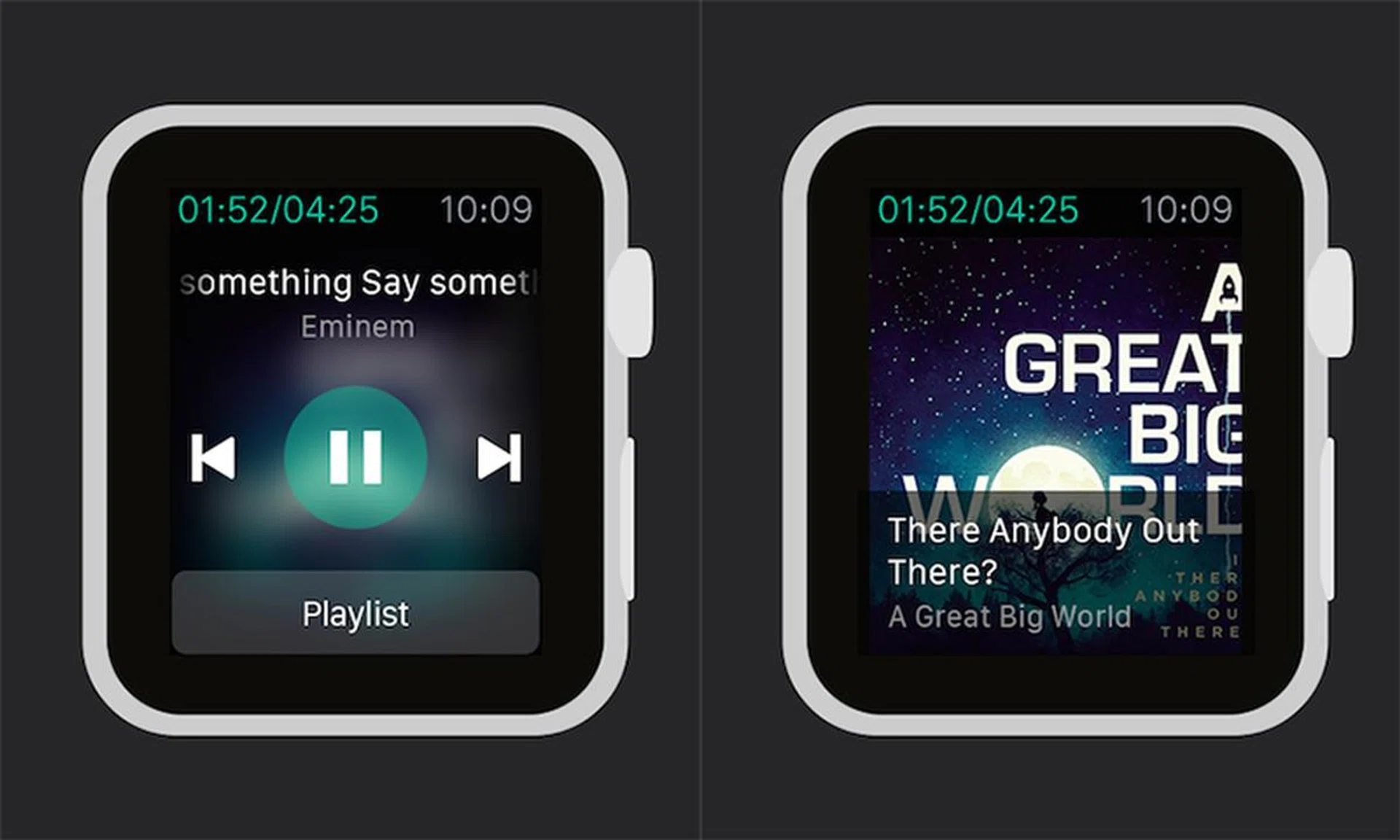 A look at the DS music interface on the Apple Watch. (Image Source: Synology)