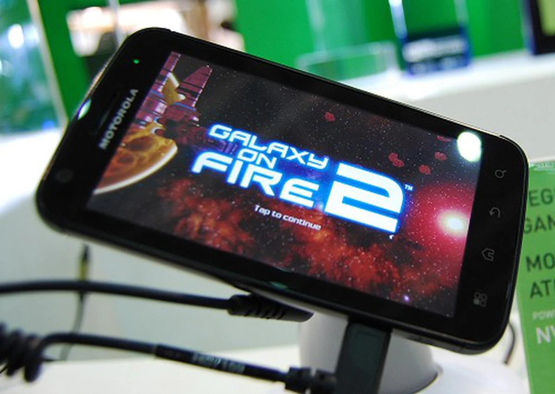 And here's a close-up of the Atrix phone itself, all ready for some gaming action.