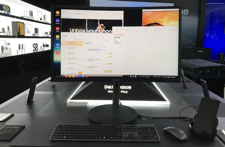 A Samsung Galaxy S8 device paired with the Samsung DeX Station to unleash a 'lite workstation'.