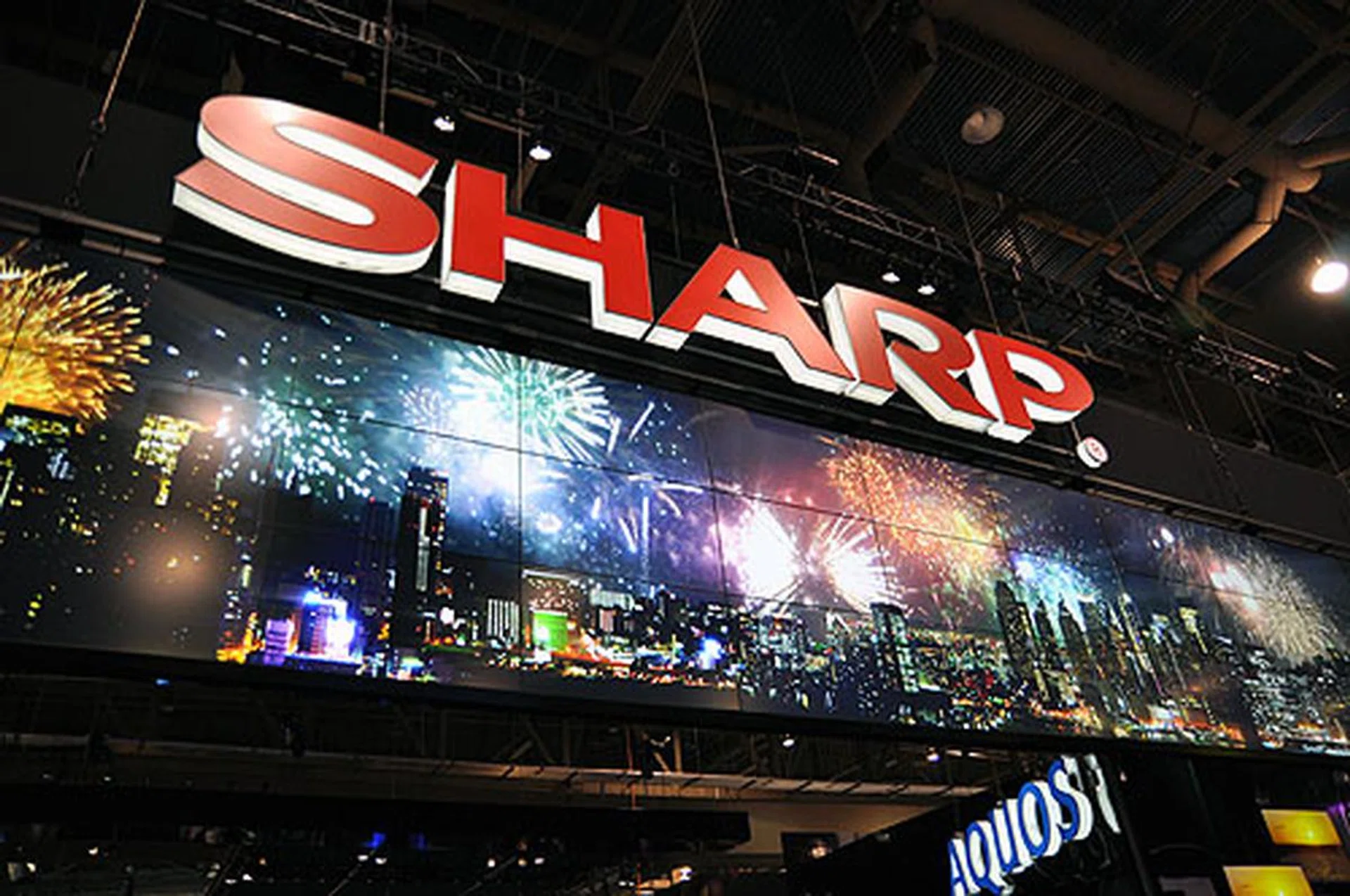 We aren't kidding you when we say it's dark. It really is over at Sharp's booth.