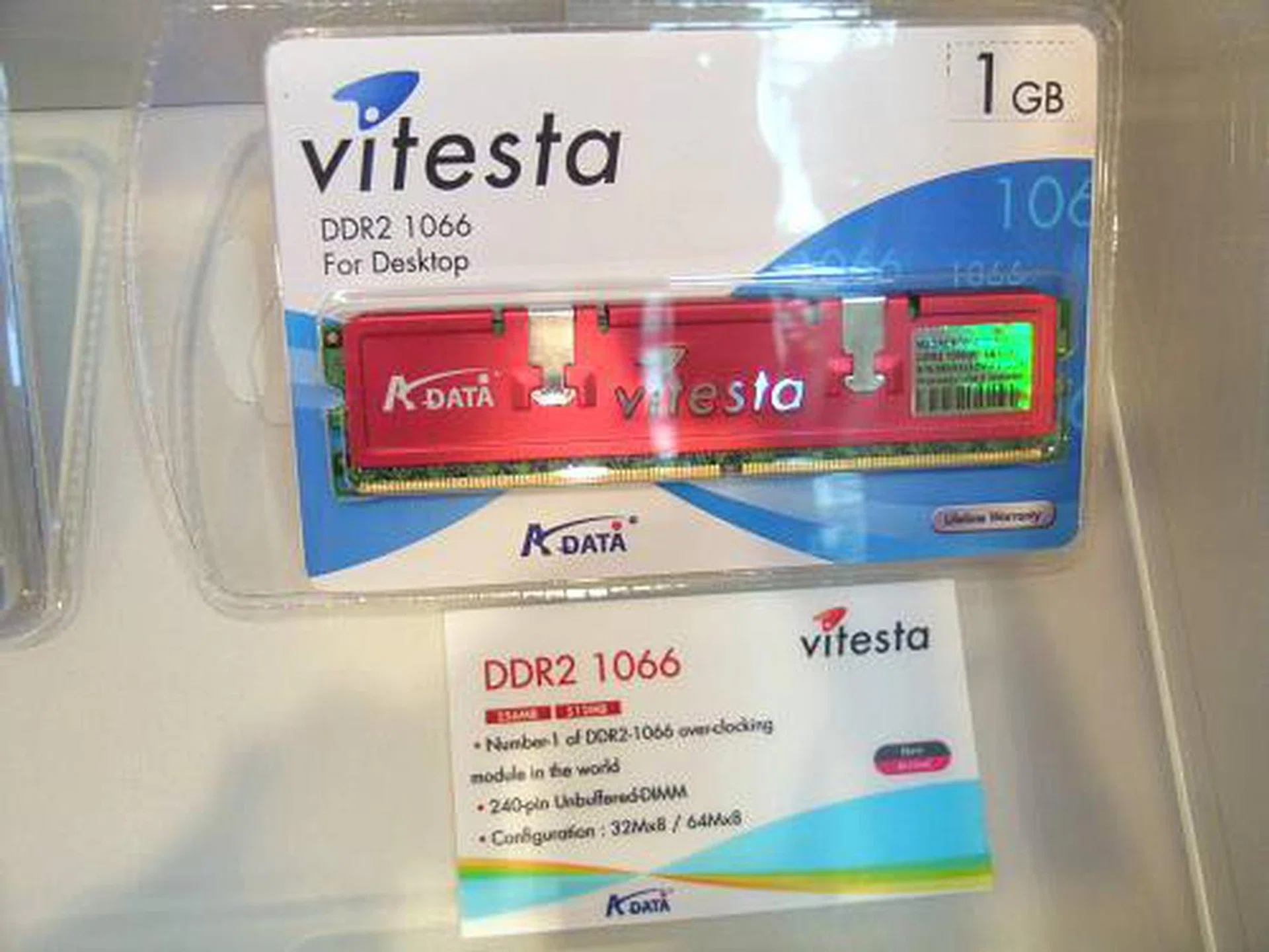 A-Data's DDR2-1066 memory is also claiming the overclocking throne. Available in sizes from 256MB to 2GB and operates nominally at 1.8V.