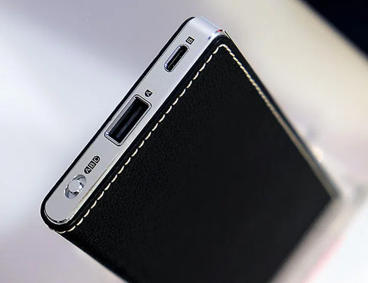 The HA-2SE can play music from up to three sources. A: USB, B: micro-USB, and C: line-in.