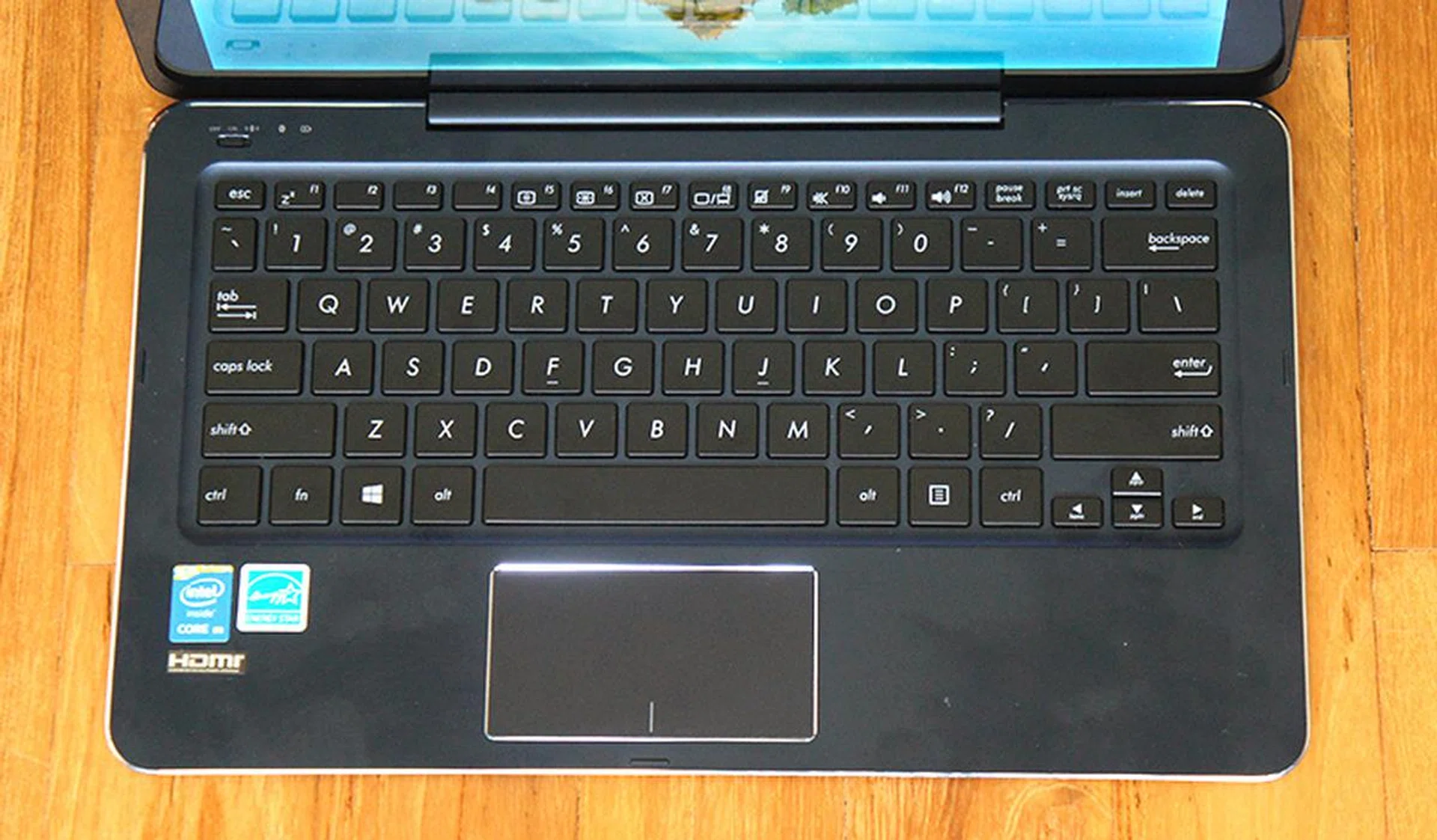 The keyboard dock adds significant heft to the device, but they keys have a nice feel to them. Note how the touchpad has chamfered edges as well.