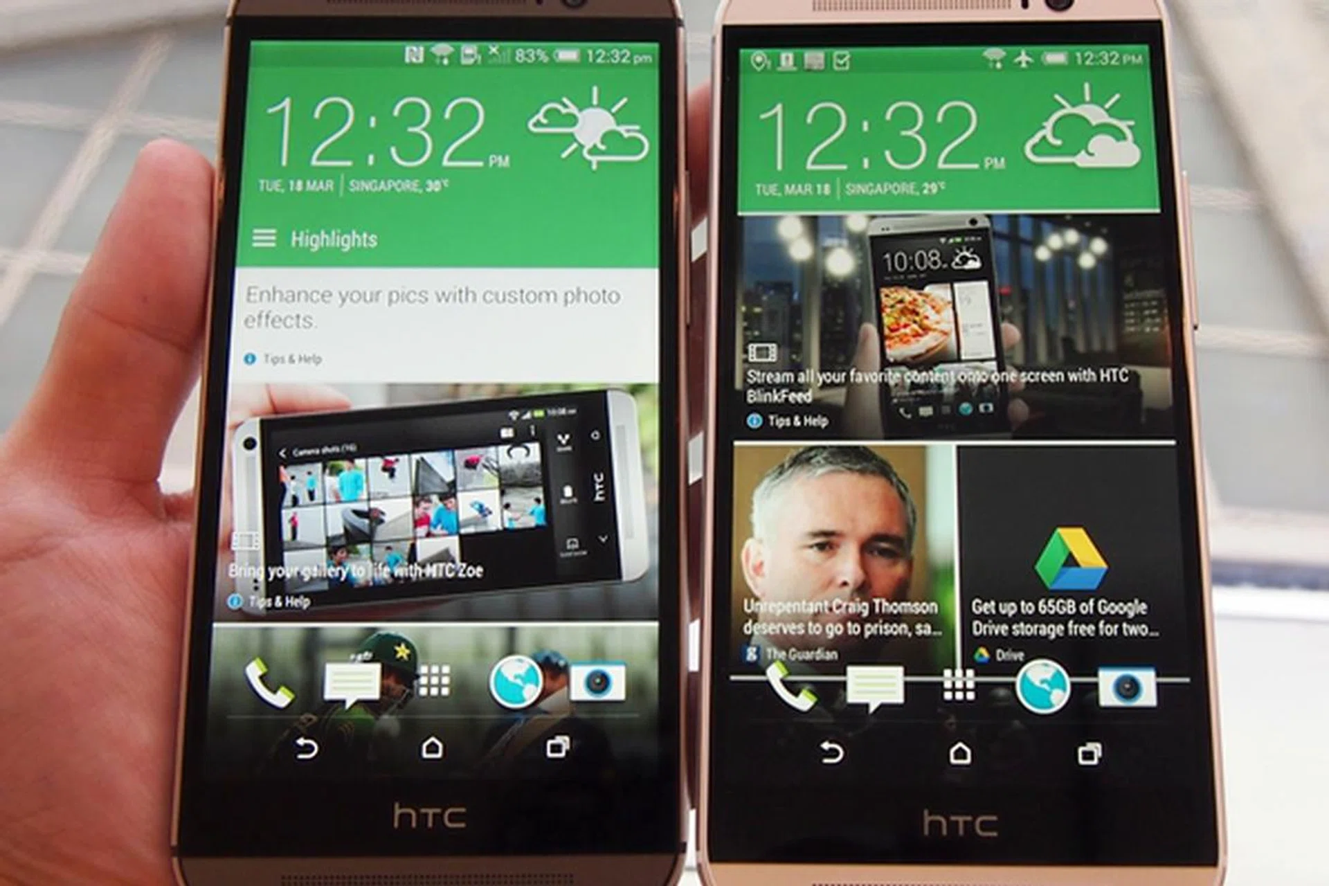 The HTC One (M8) is available in two colors: gunmetal grey and glacier silver.