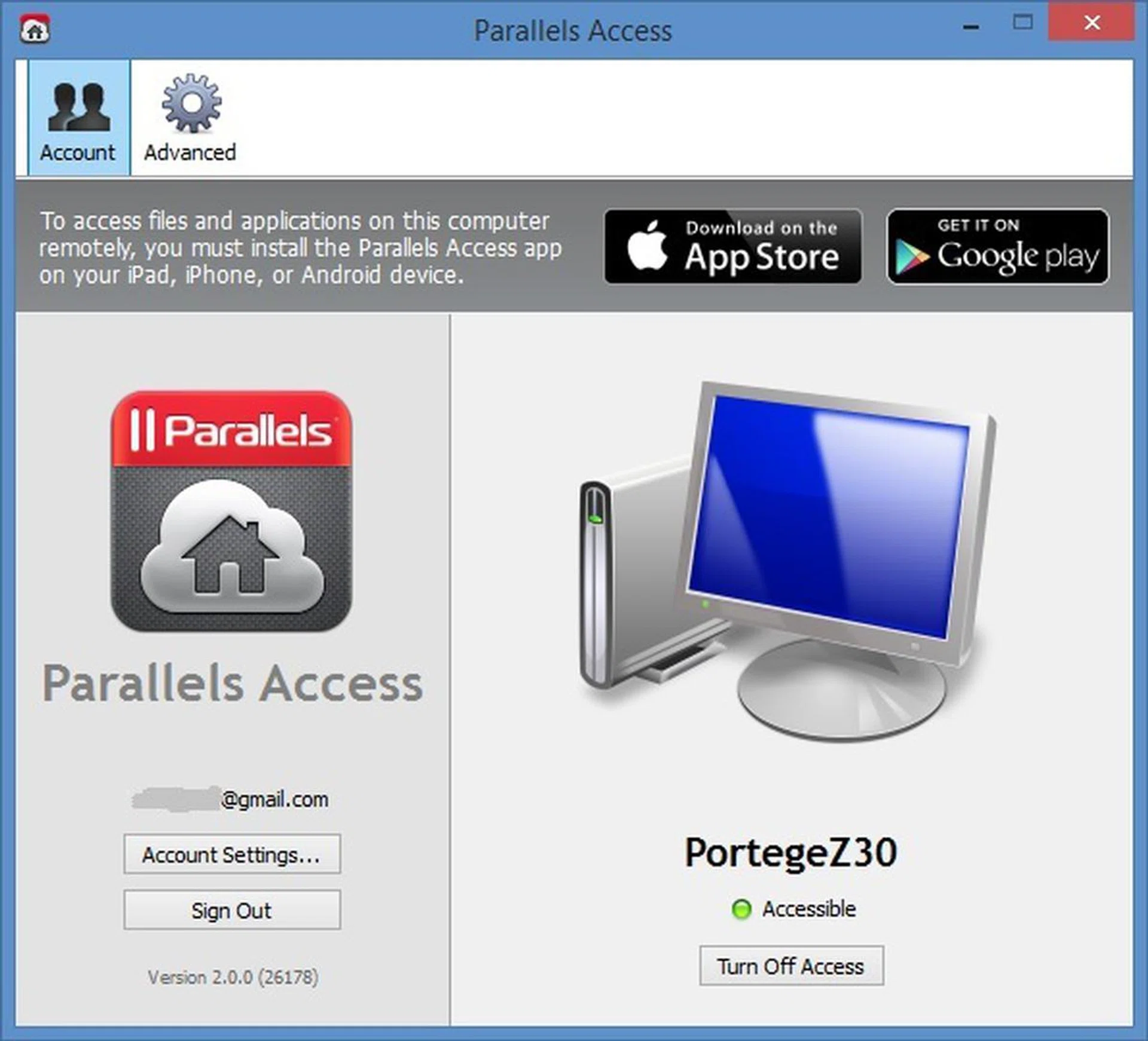 Once you are logged in, you'll see this screen, and your computer is ready for remote access.