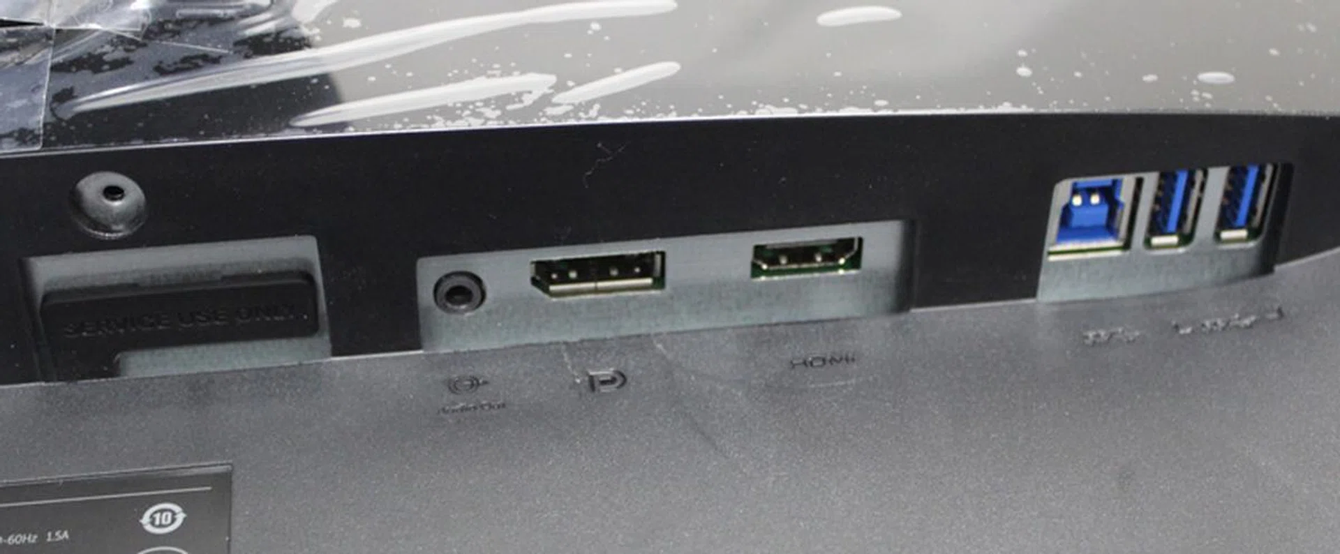 The Dell monitor accepts both DisplayPort and HDMI input. The back of the monitor is also where two of the USB 3.0 ports are located, along with the upstream USB connection.