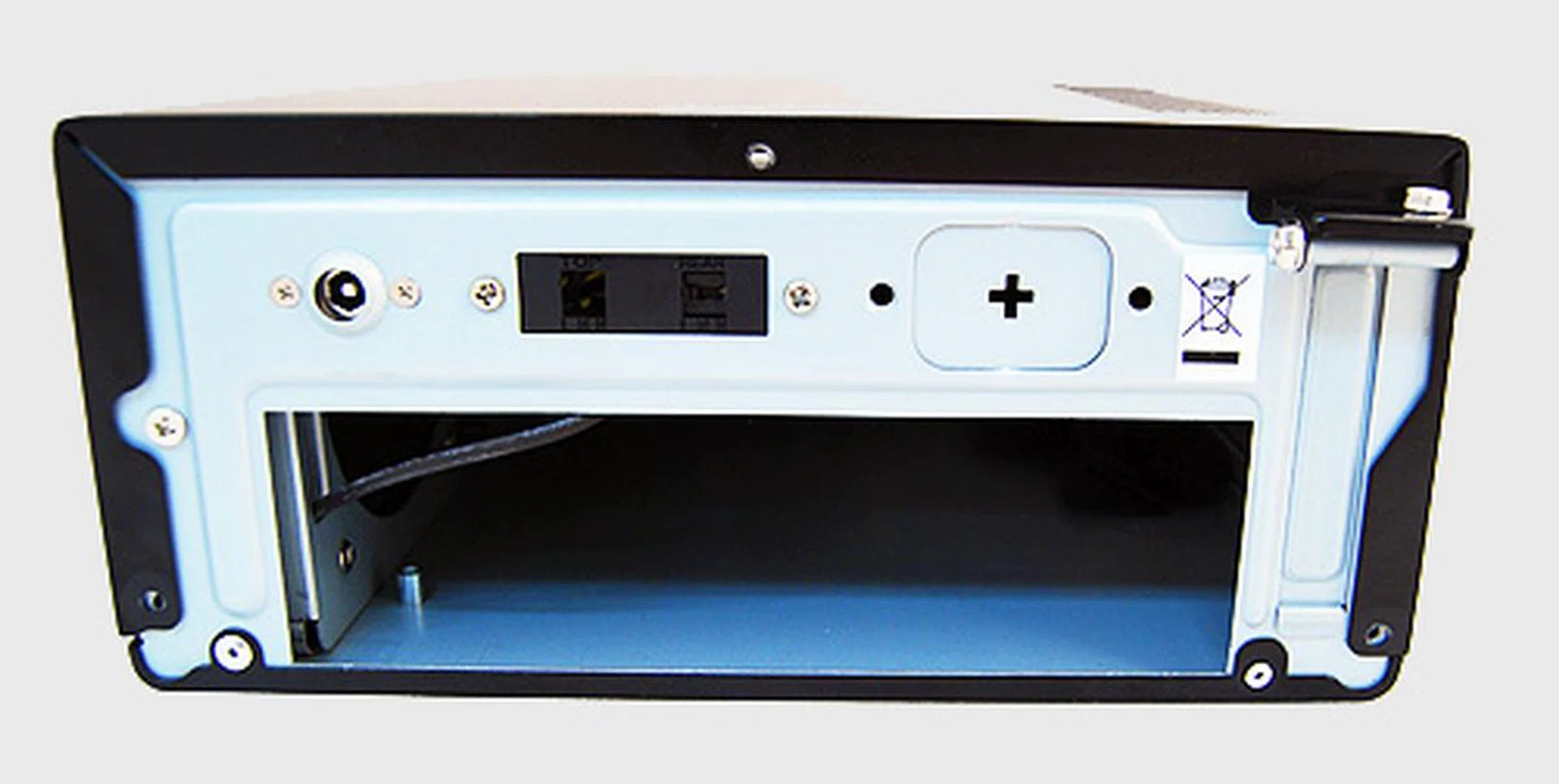 Nothing special around the back either. Note the single half-height expansion slot to the right. That means you won't be able to fit any full size cards into this case, thus limiting the expansion slot's capabilities.