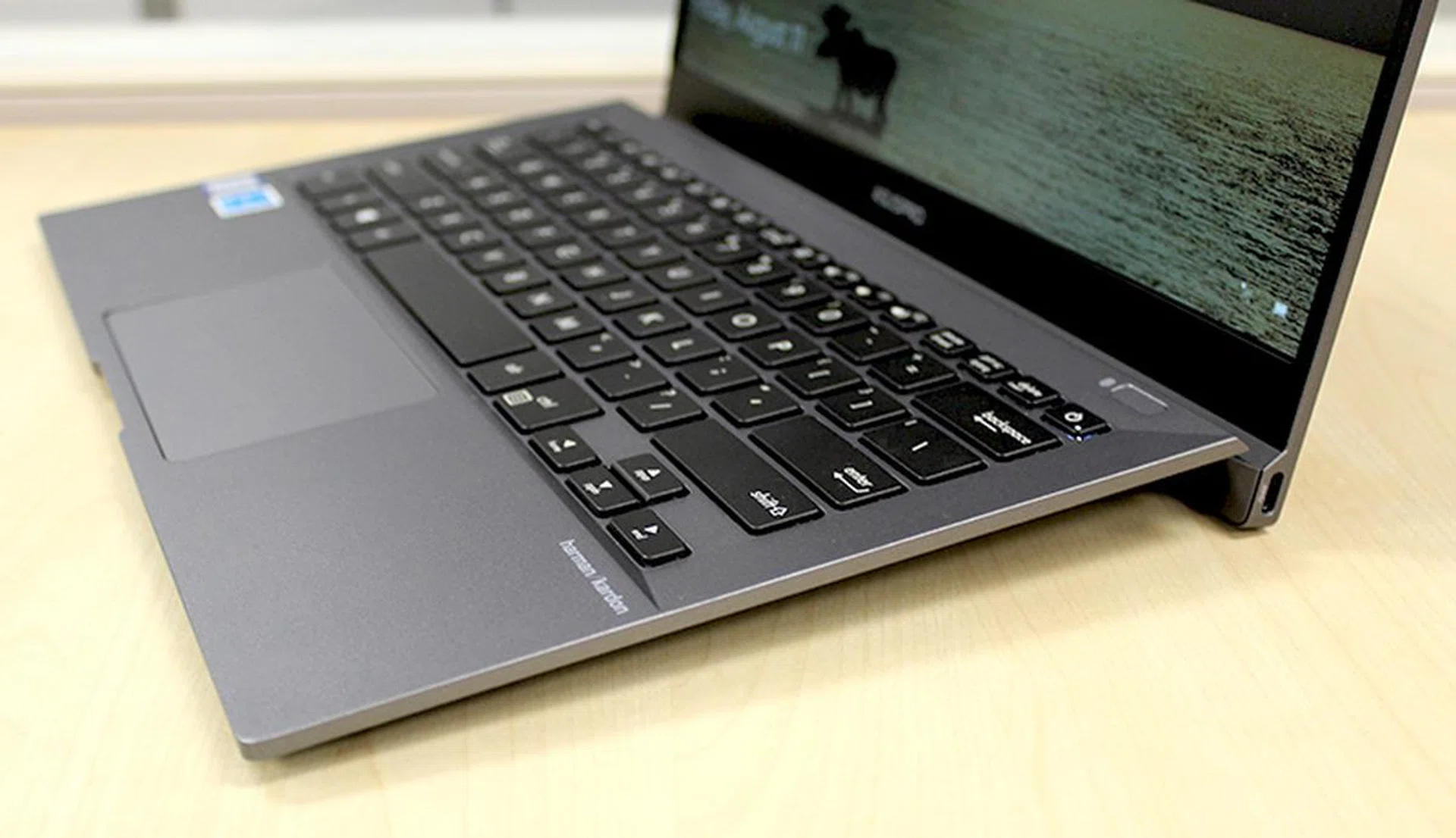 The hinge props the keyboard up at an angle making it more comfortable to type.