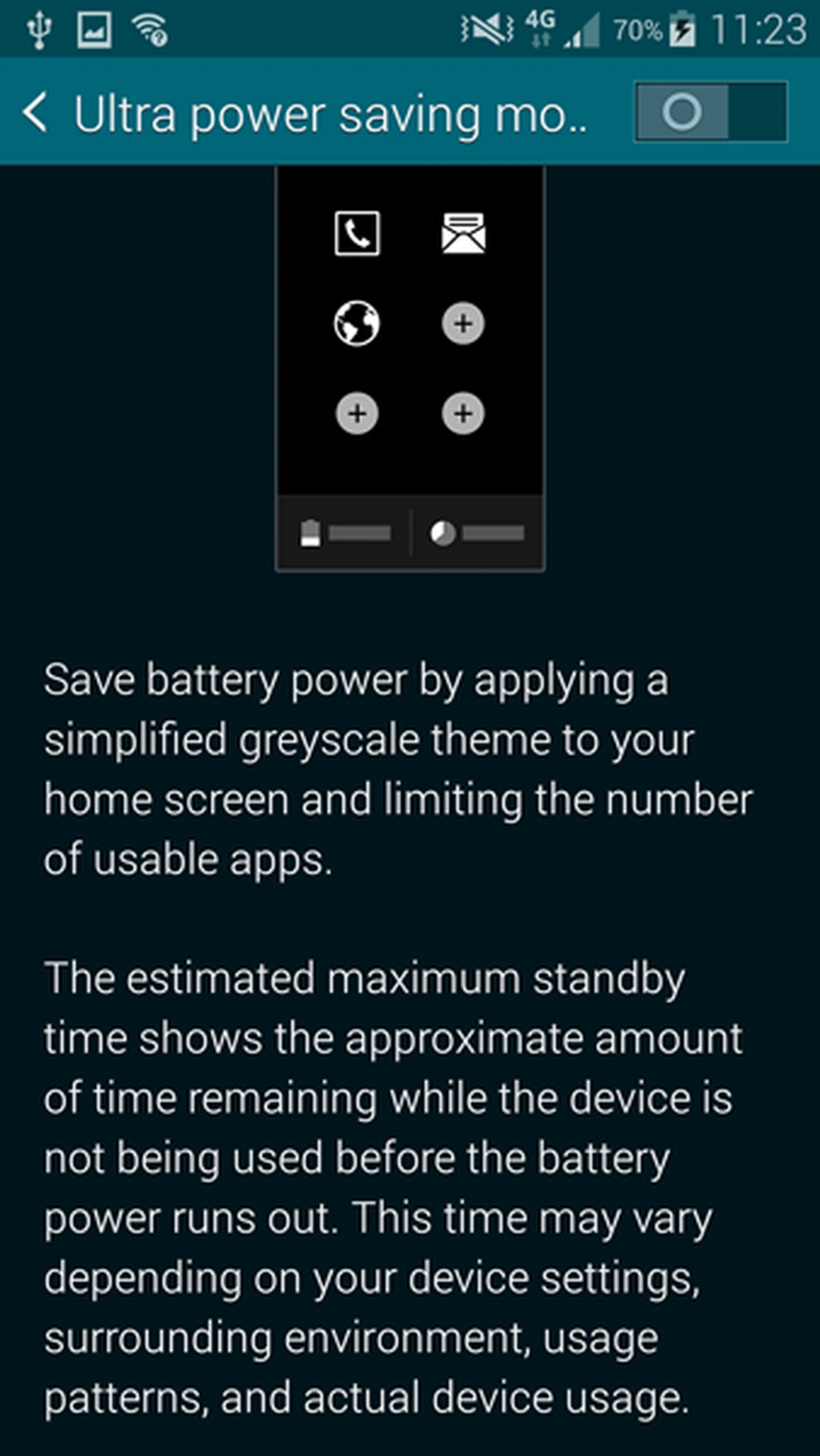 We can't even take a screenshot with Ultra Power Saving Mode turned on because the function is disabled!