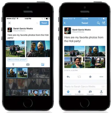Select up to four photos from the Tweet composer; Tap on a photo to see it in full, then swipe to see the rest. (Image source: Twitter)