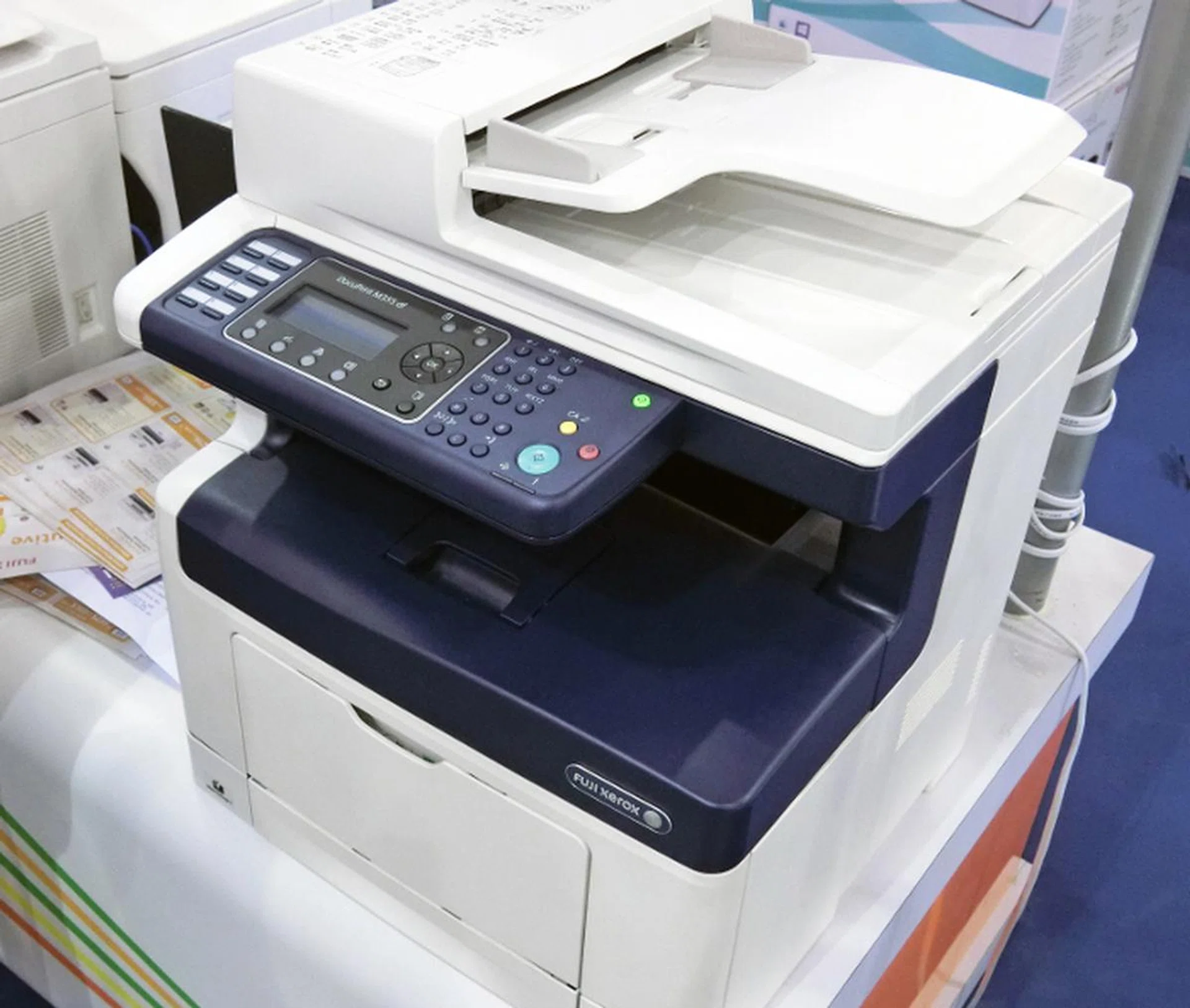 The Fuji Xerox DocuPrint M355 df is a mono laser printer that is able to copy, print, scan, and fax. It can also churn out 35 pages per minute, and supports automatic 2-sided print, copy, and scan so you don't have to manually flip the pages over. Save $180 when you get it at the PC Show, where it goes for $479.