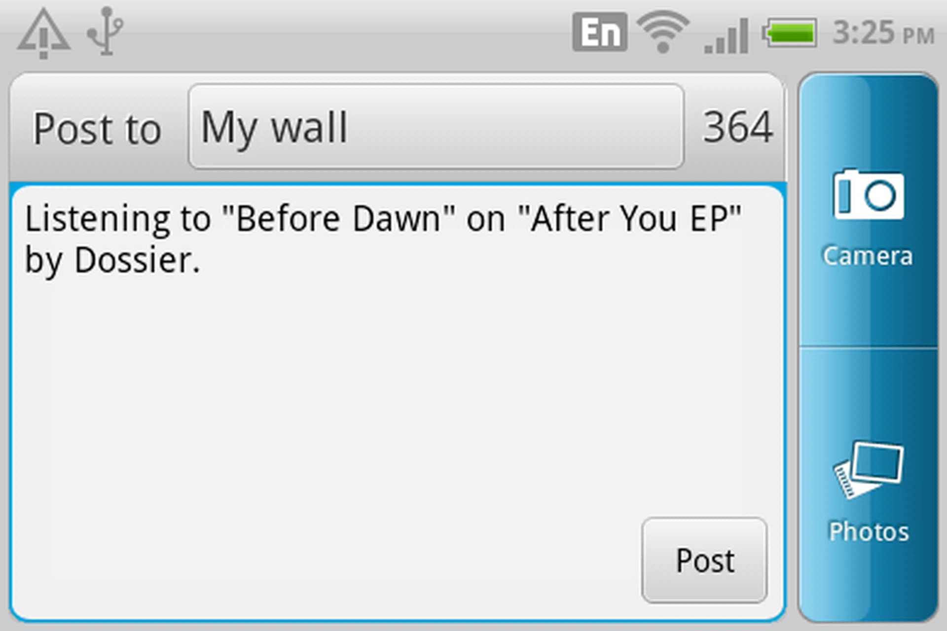 If you are listening to a nice song that you want to share with your friends on Facebook, just press the Facebook button and the song information is available for sharing.
