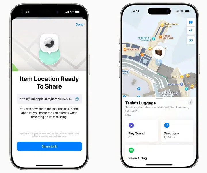 The feature will help airlines locate their customers' lost or delayed luggage more efficiently and accurately. Photo: Apple