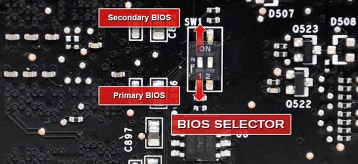 The BIOS selector of one of the supported EVGA GTX 770 graphics cards, which is in the form of a DIP switch. (Image Source: EVGA)